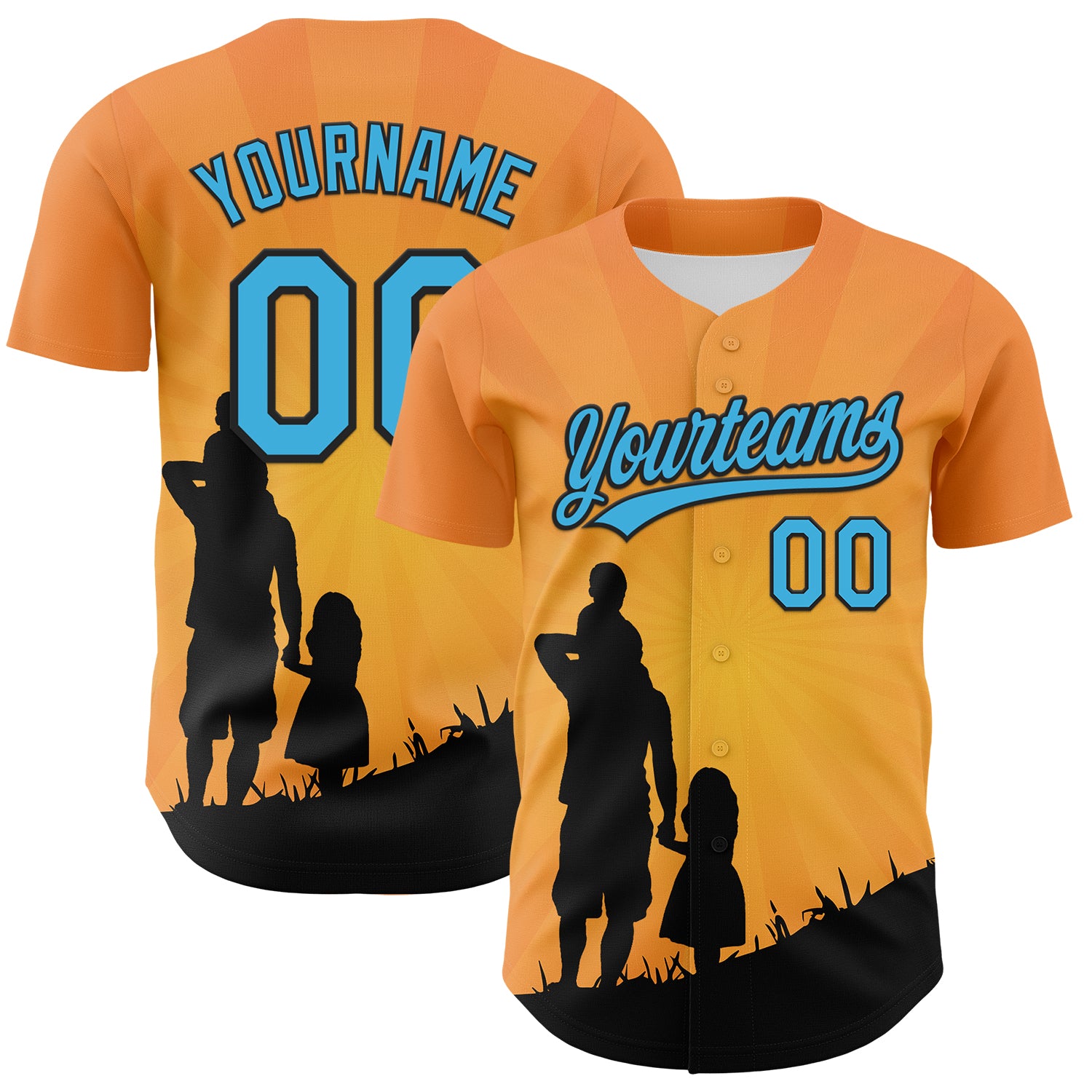 Jerseytrend Bay Orange Sky Blue Black 3D Pattern Design Father's Day Family Love Personalized Baseball Jersey For Fans