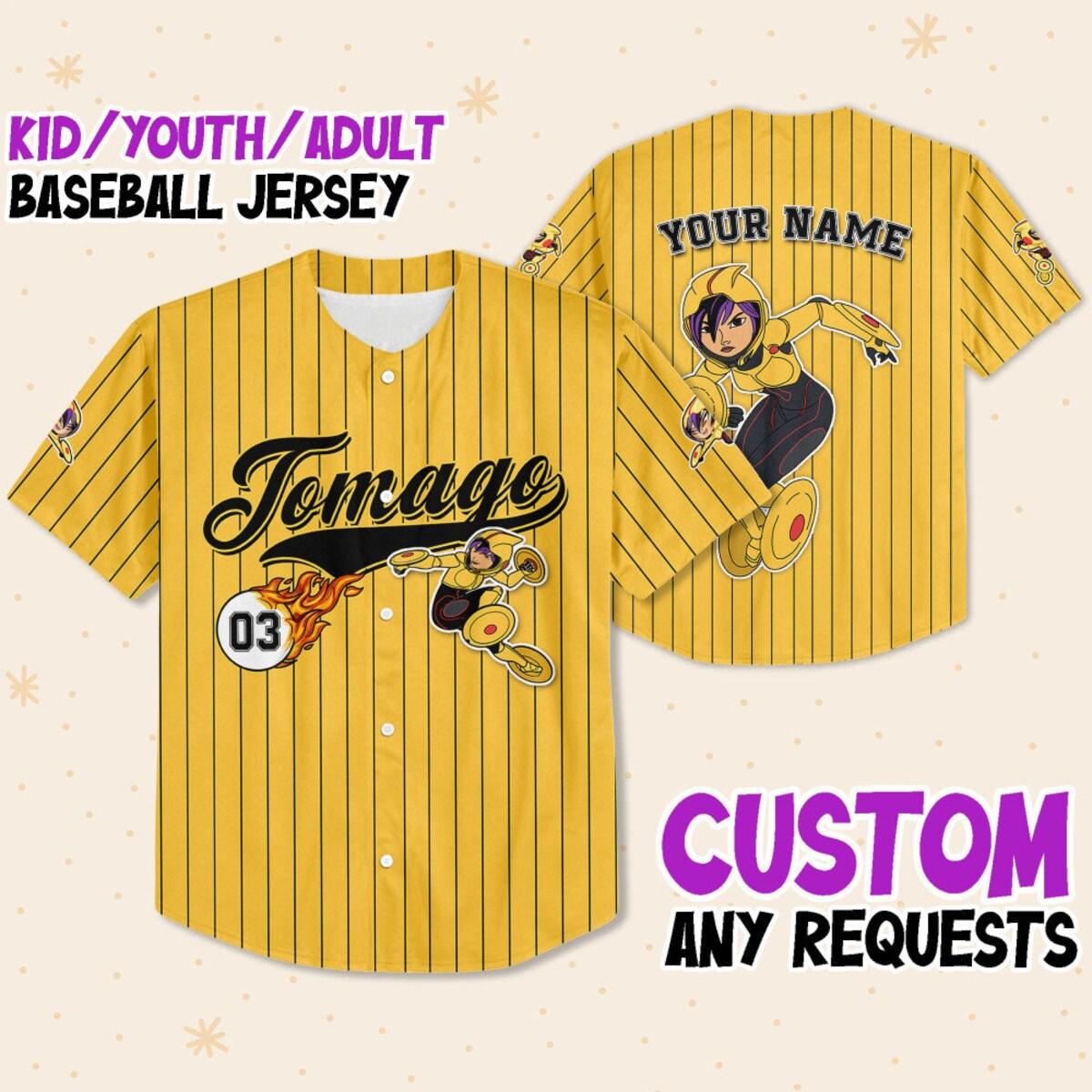 Mckenzieshoponline Big Hero Tomago Yellow Black Gift For Personalized Baseball Jersey For Fans