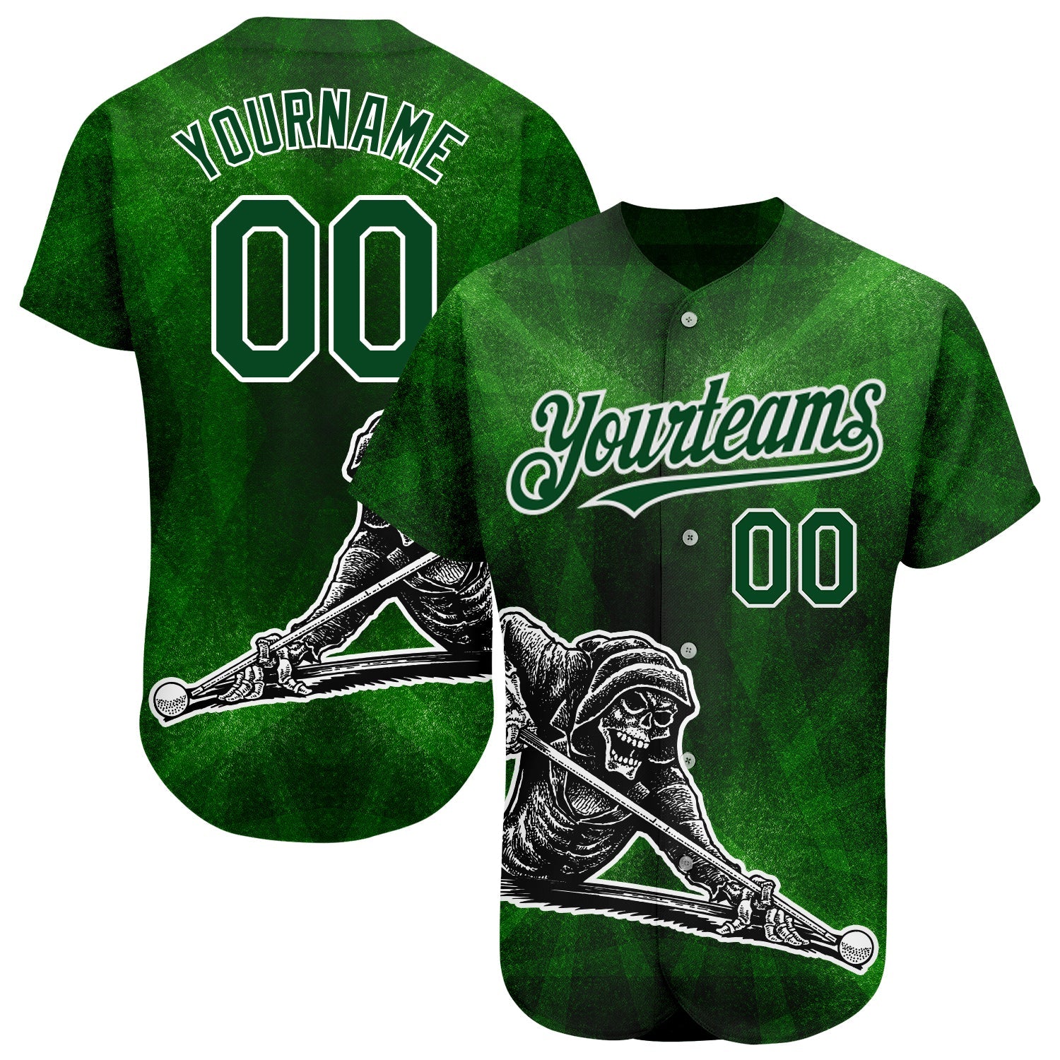 Mckenzieshoponline Billiard Green Skull 3D Pattern Personalized Baseball Jersey For Fans