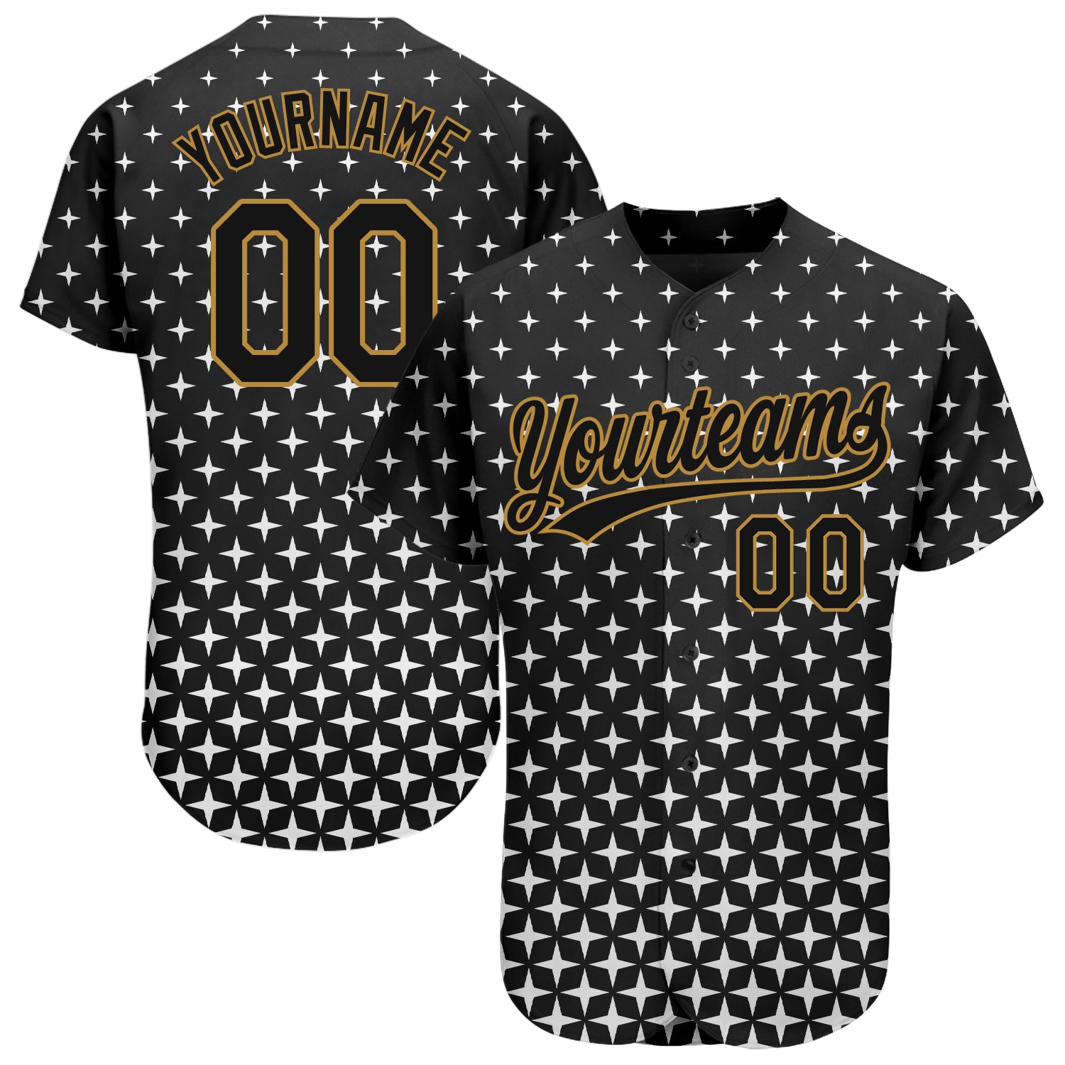 Jerseytrend Black Black Old Gold 3D Pattern Design Personalized Baseball Jersey For Fans