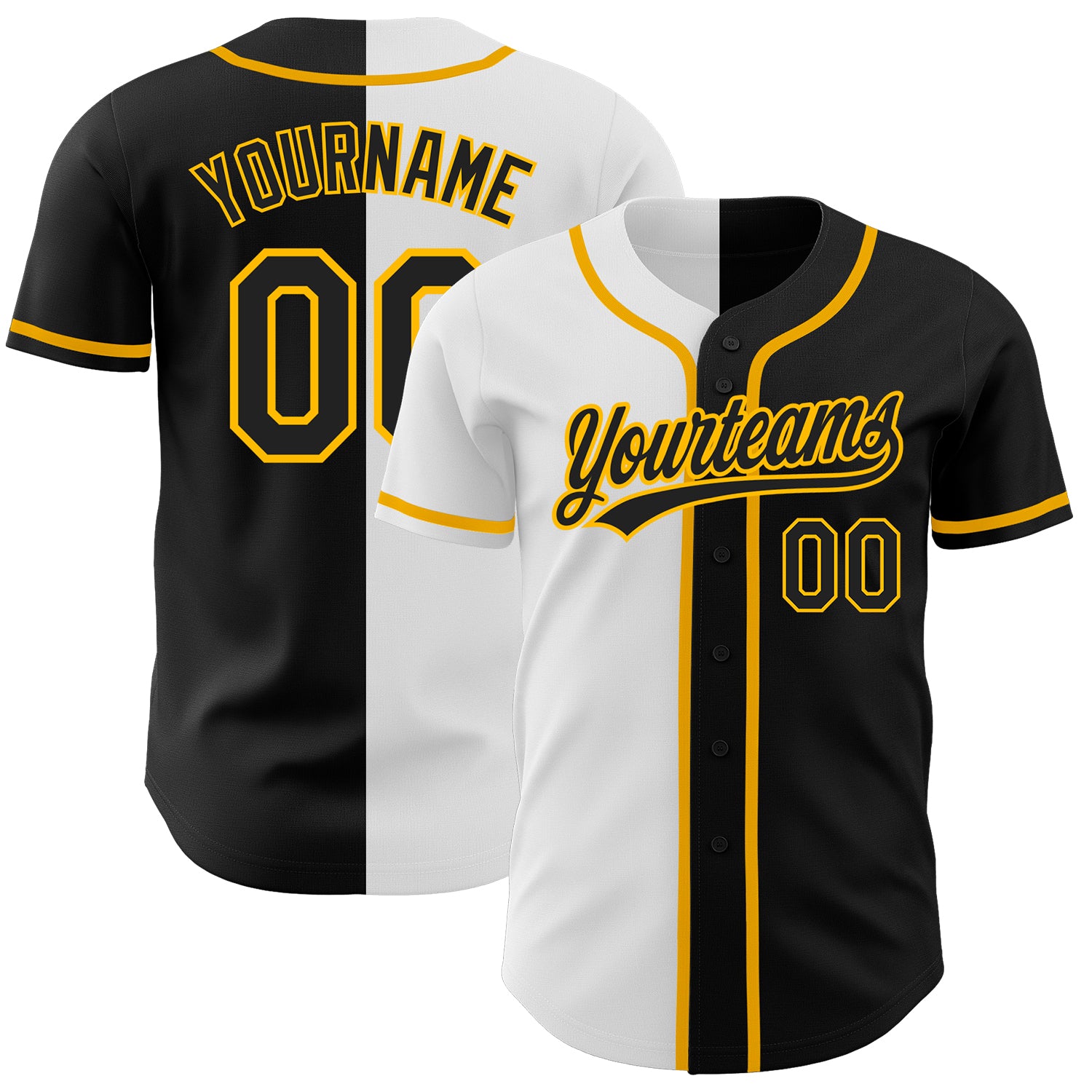 Jerseytrend Black Black White Gold Split Fashion Personalized Baseball Jersey For Fans