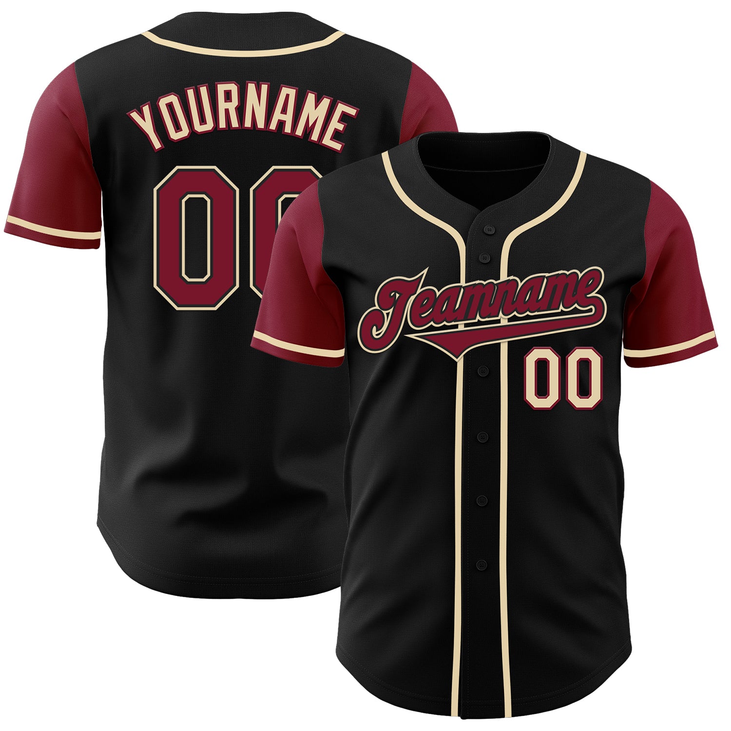 Jerseytrend Black Crimson Cream Two Tone Personalized Baseball Jersey For Fans