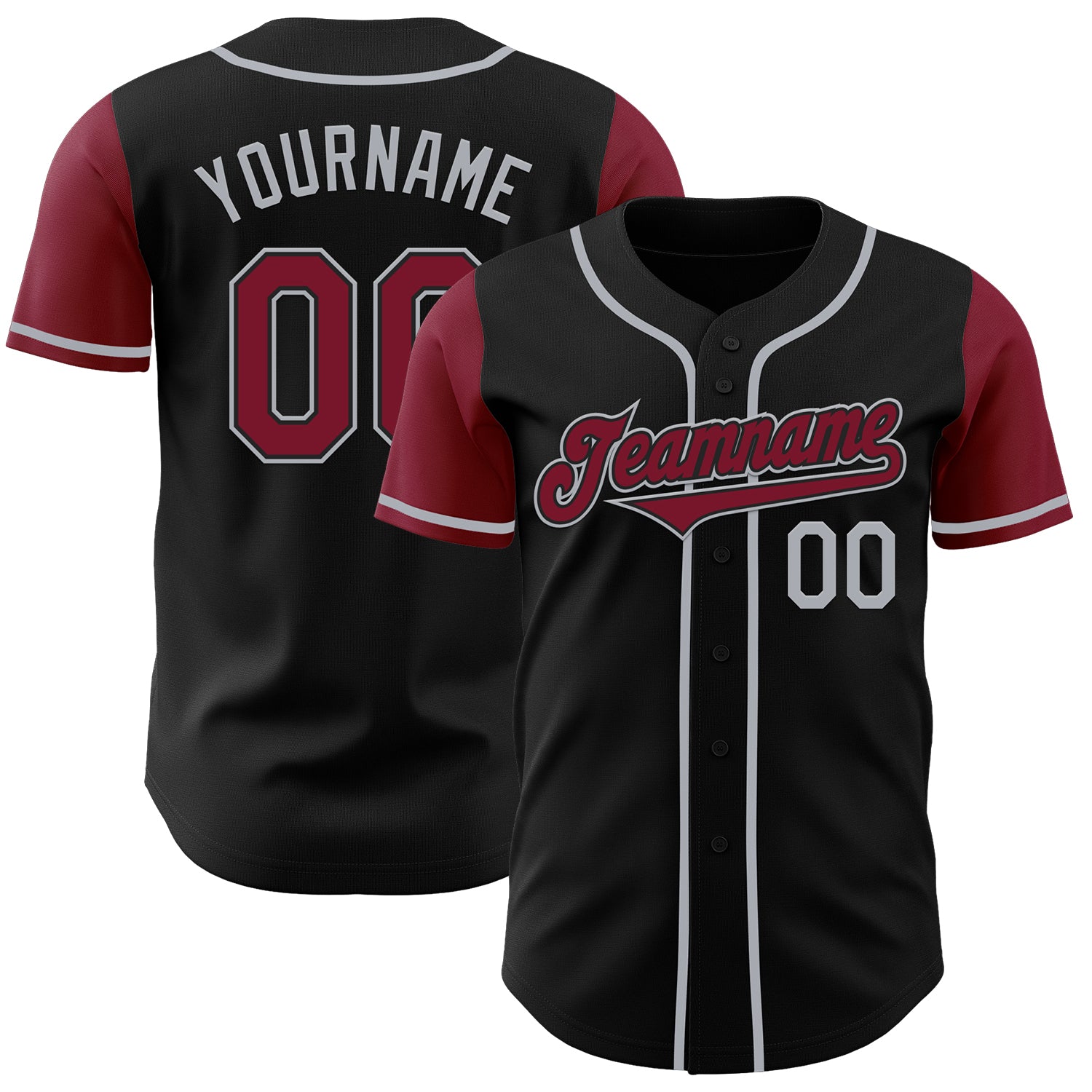 Jerseytrend Black Crimson Gray Two Tone Personalized Baseball Jersey For Fans