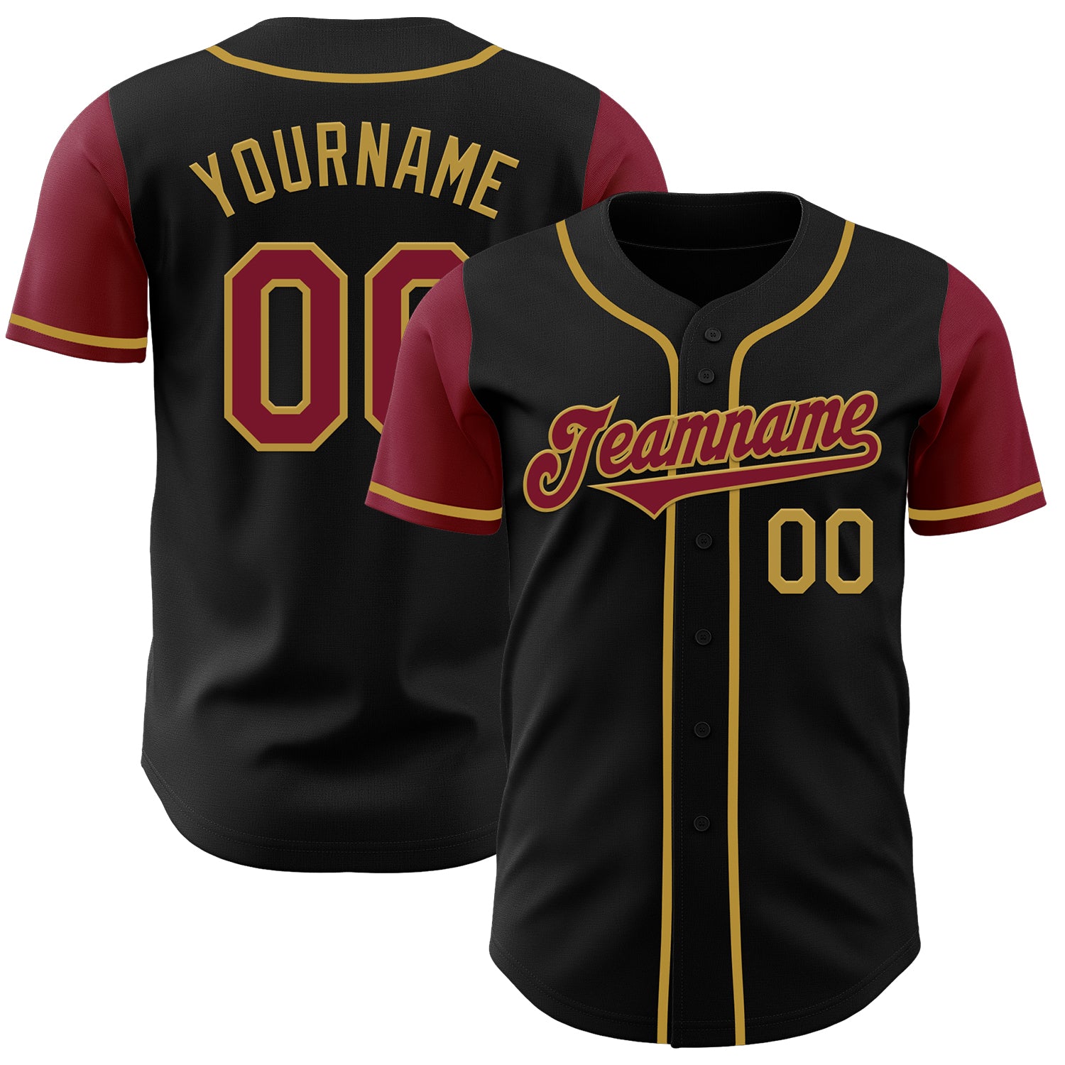Jerseytrend Black Crimson Old Gold Two Tone Personalized Baseball Jersey For Fans