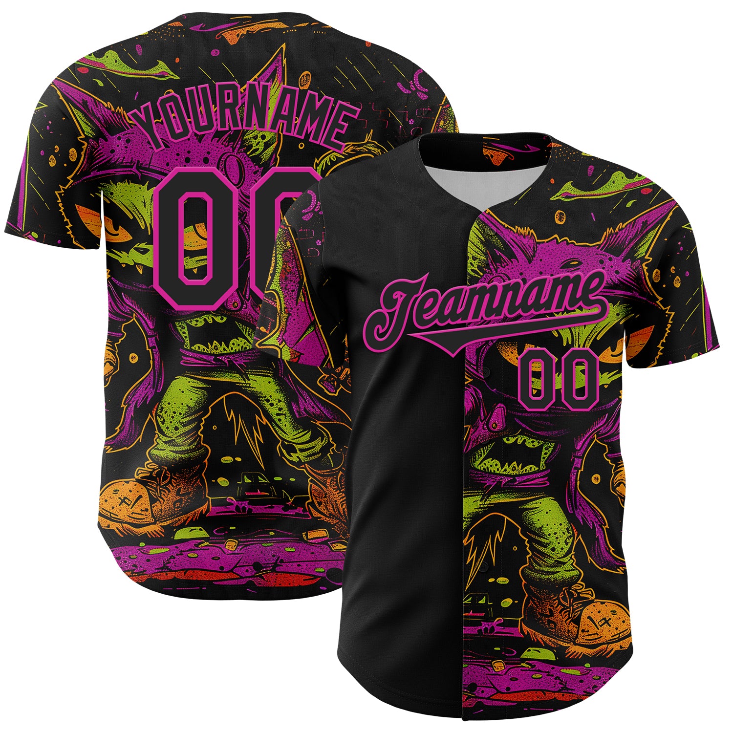 Mckenzieshoponline Black Deep Pink 3D Pattern Design Rave Monster Personalized Baseball Jersey For Fans