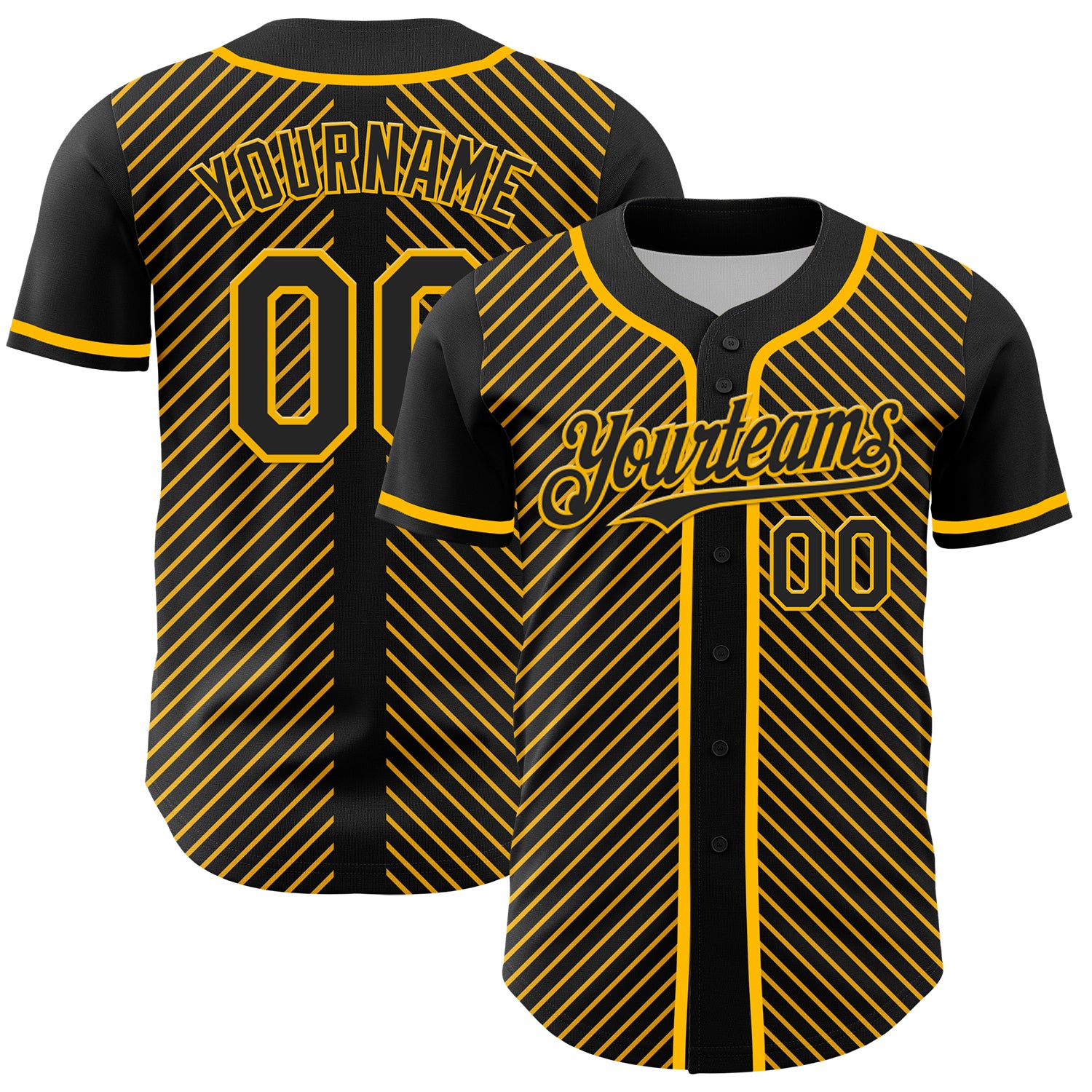 Mckenzieshoponline Black Gold 3D Pattern Design Diagonal Stripes Personalized Baseball Jersey For Fans