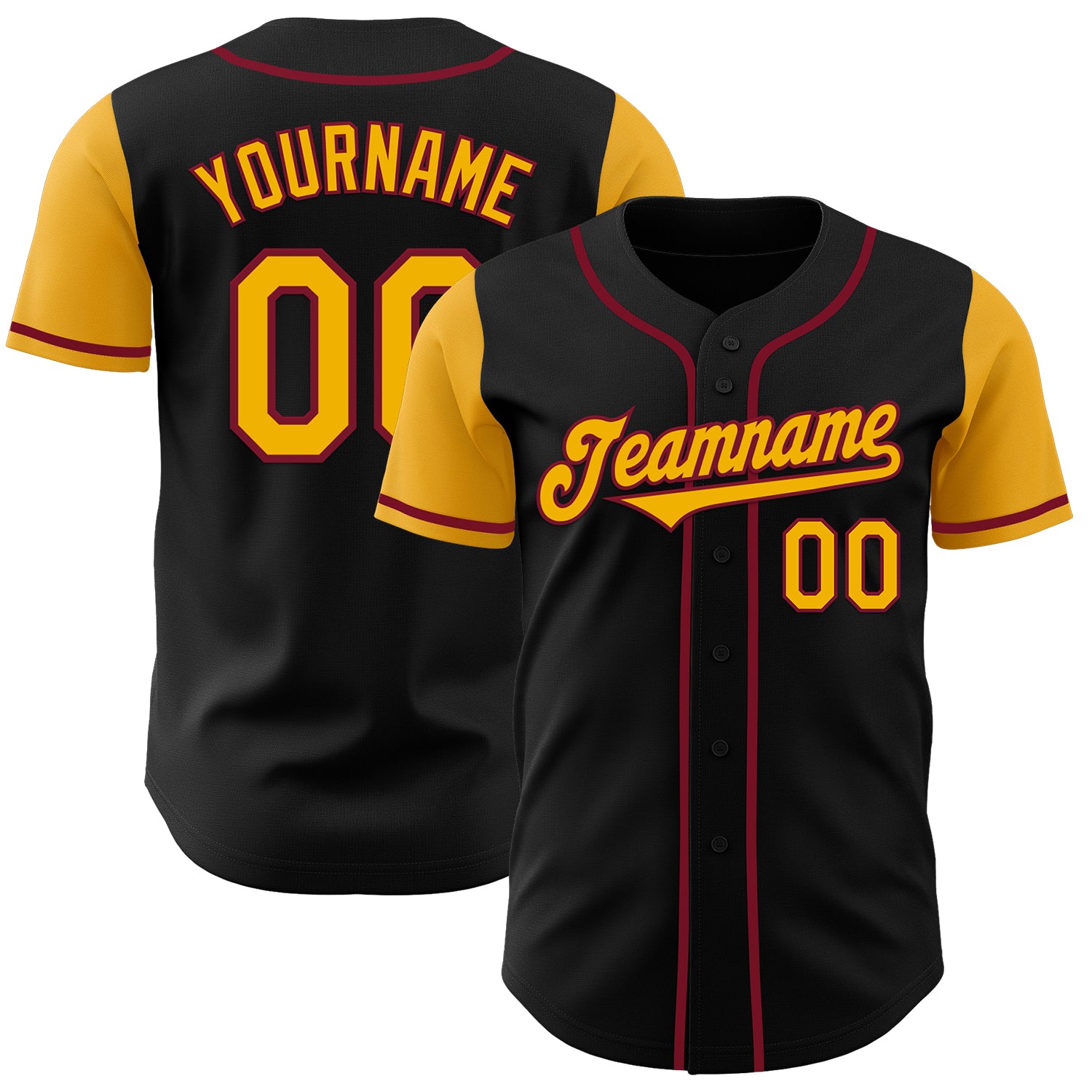 Jerseytrend Black Gold Crimson Two Tone Personalized Baseball Jersey For Fans