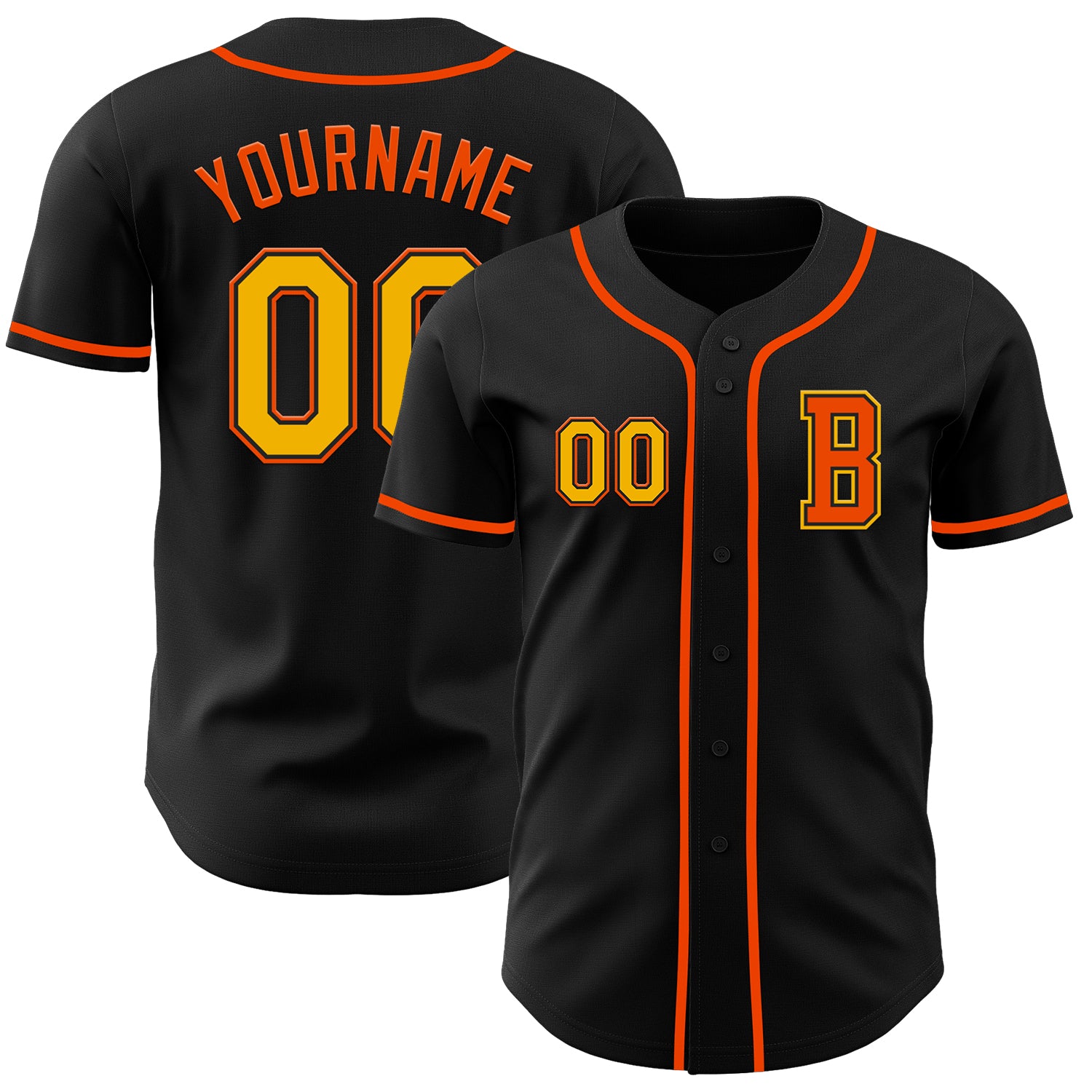 Mckenzieshoponline Black Gold Orange Personalized Baseball Jersey For Fans