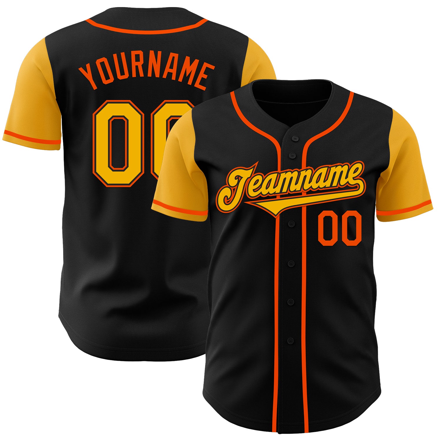 Jerseytrend Black Gold Orange Two Tone Personalized Baseball Jersey For Fans
