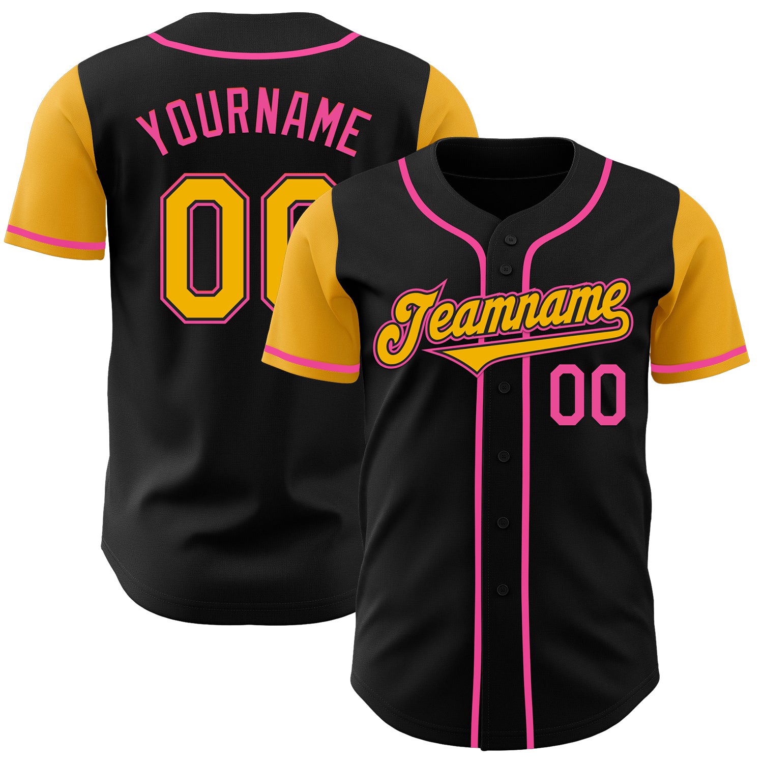 Jerseytrend Black Gold Pink Two Tone Personalized Baseball Jersey For Fans