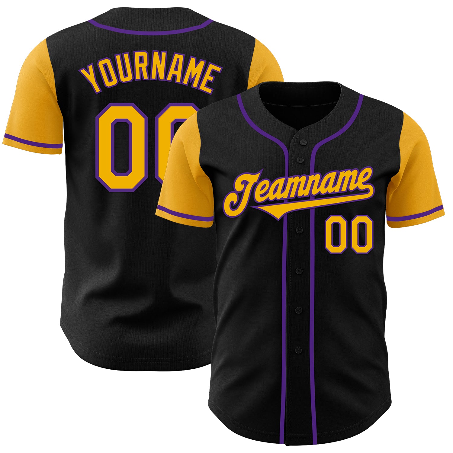 Jerseytrend Black Gold Purple Two Tone Personalized Baseball Jersey For Fans