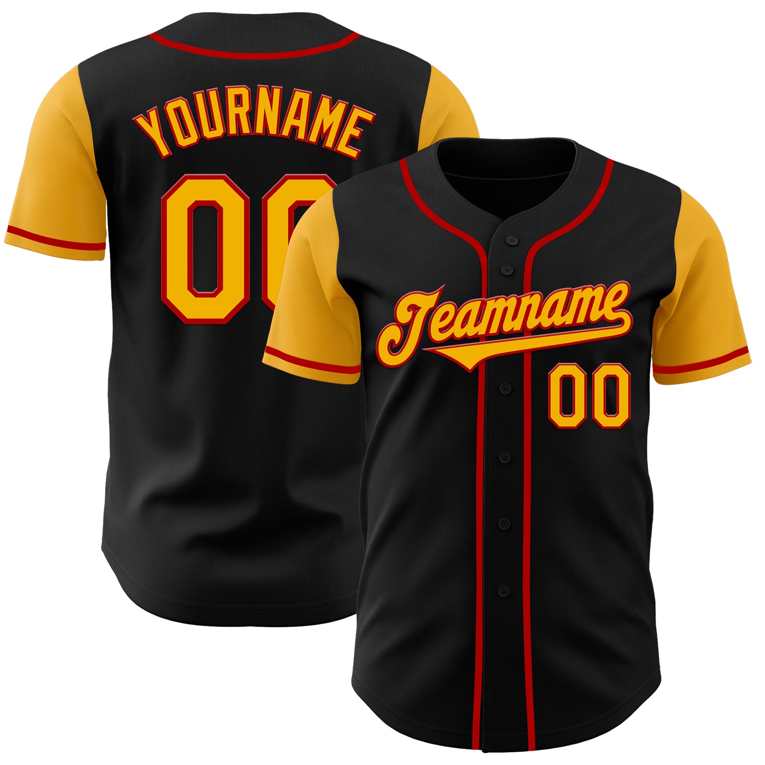 Jerseytrend Black Gold Red Two Tone Personalized Baseball Jersey For Fans