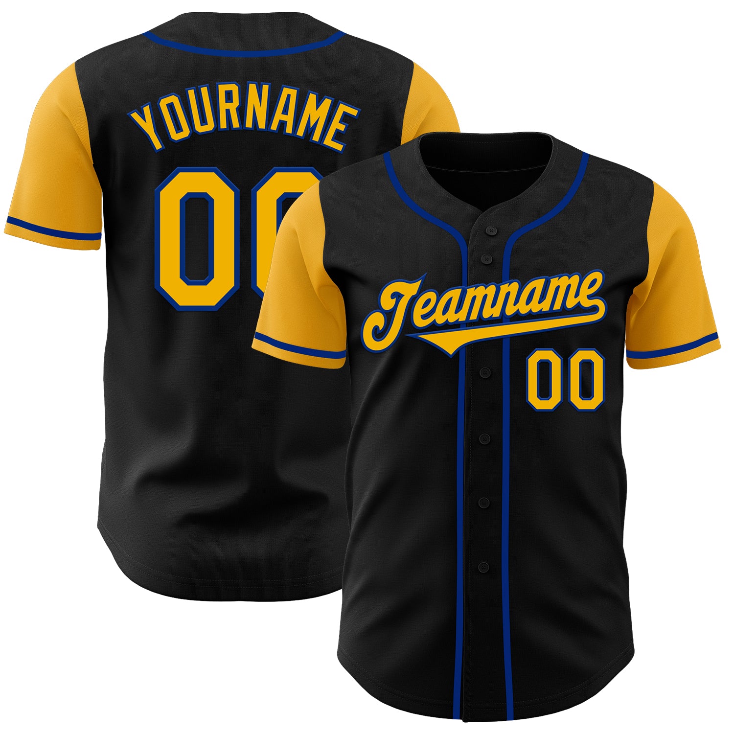 Jerseytrend Black Gold Royal Two Tone Personalized Baseball Jersey For Fans