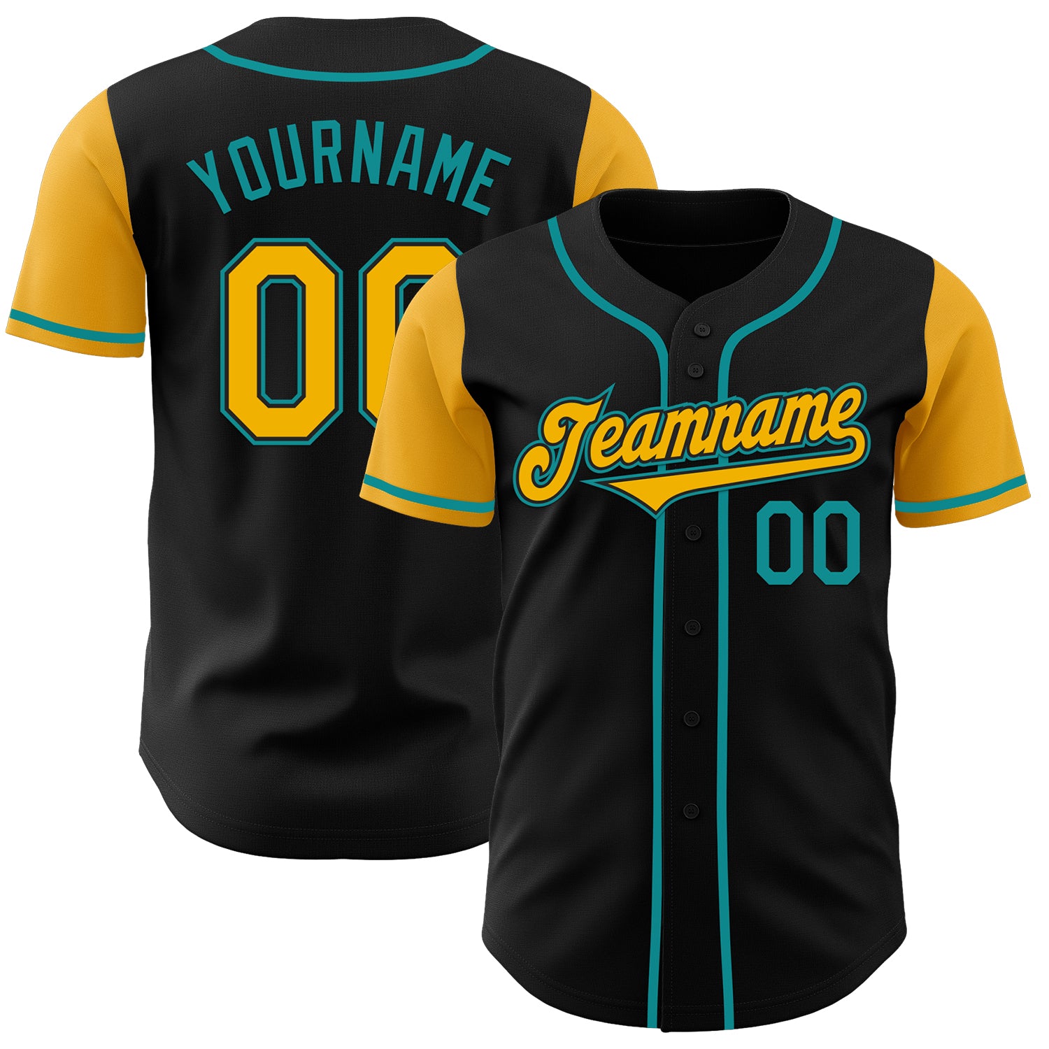 Jerseytrend Black Gold Teal Two Tone Personalized Baseball Jersey For Fans