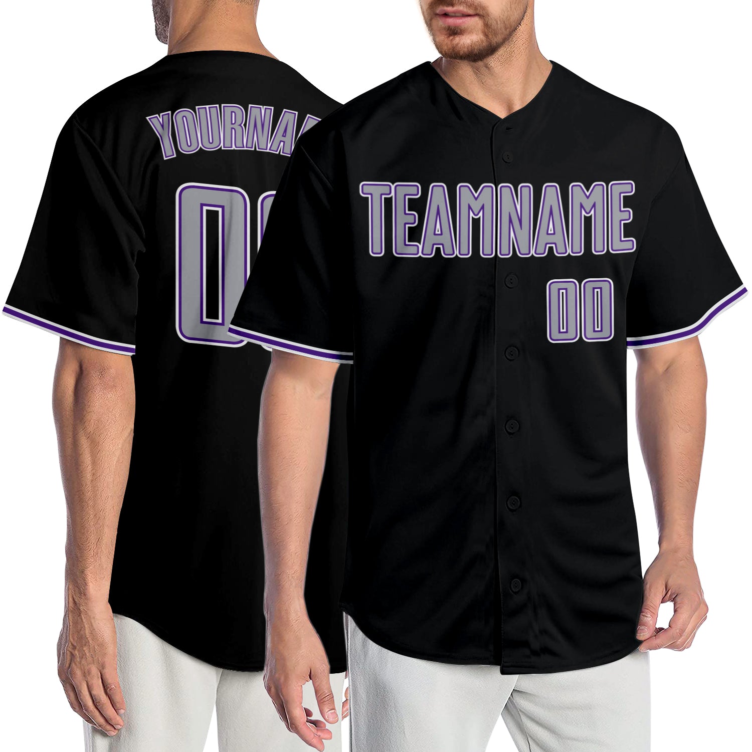 Jerseytrend Black Gray Purple Personalized Baseball Jersey For Fans