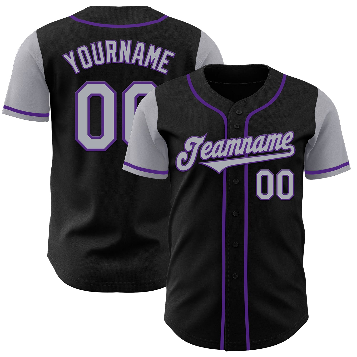 Jerseytrend Black Gray Purple Two Tone Personalized Baseball Jersey For Fans