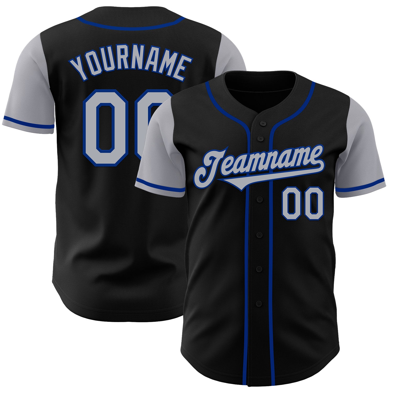 Jerseytrend Black Gray Royal Two Tone Personalized Baseball Jersey For Fans
