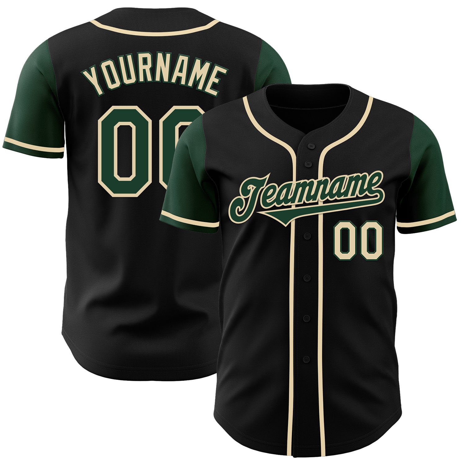 Jerseytrend Black Green Cream Two Tone Personalized Baseball Jersey For Fans