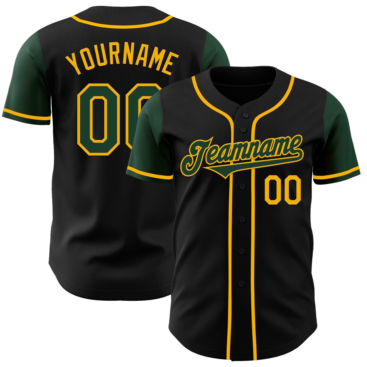 Jerseytrend Black Green Gold Two Tone Personalized Baseball Jersey For Fans