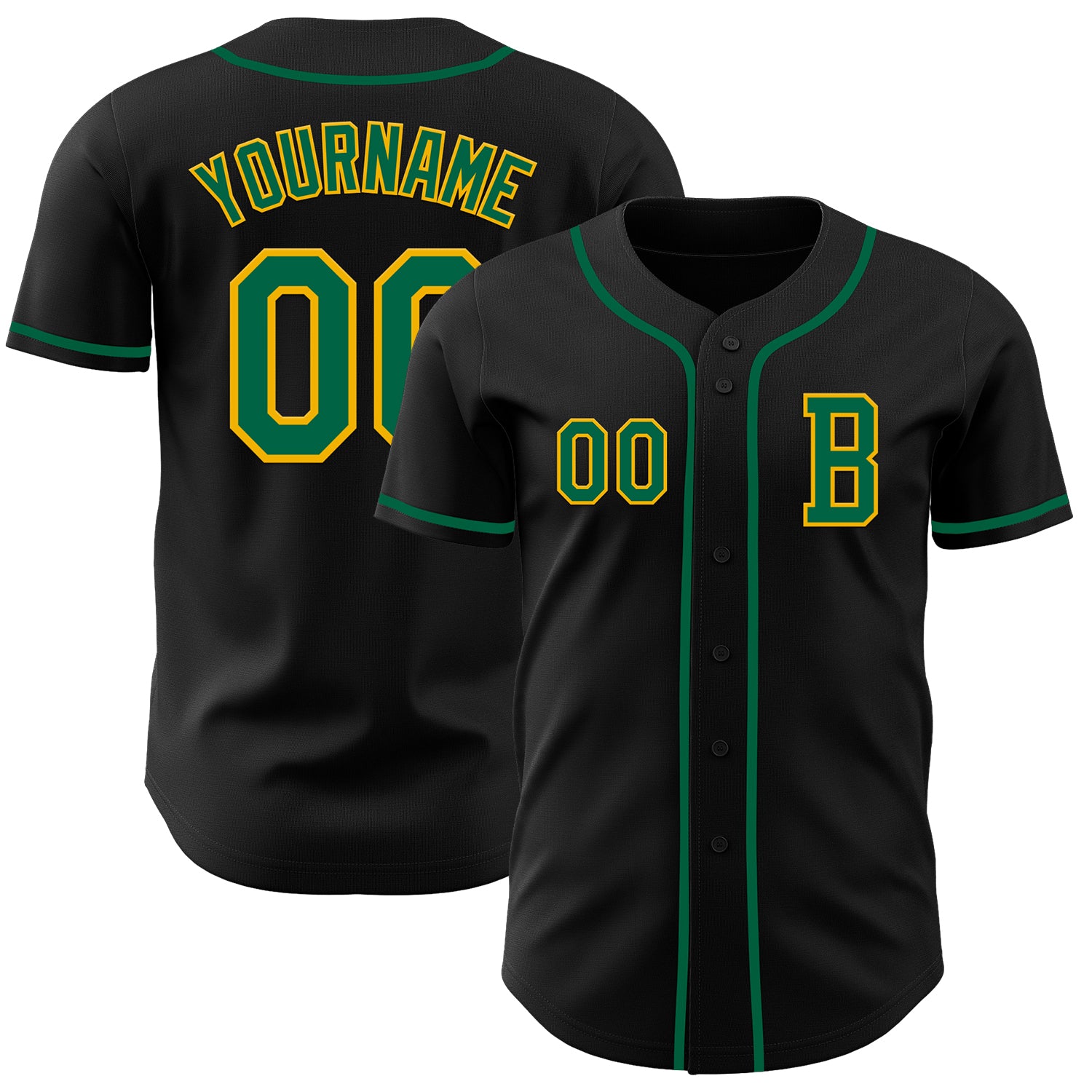Jerseytrend Black Kelly Green Gold Personalized Baseball Jersey For Fans