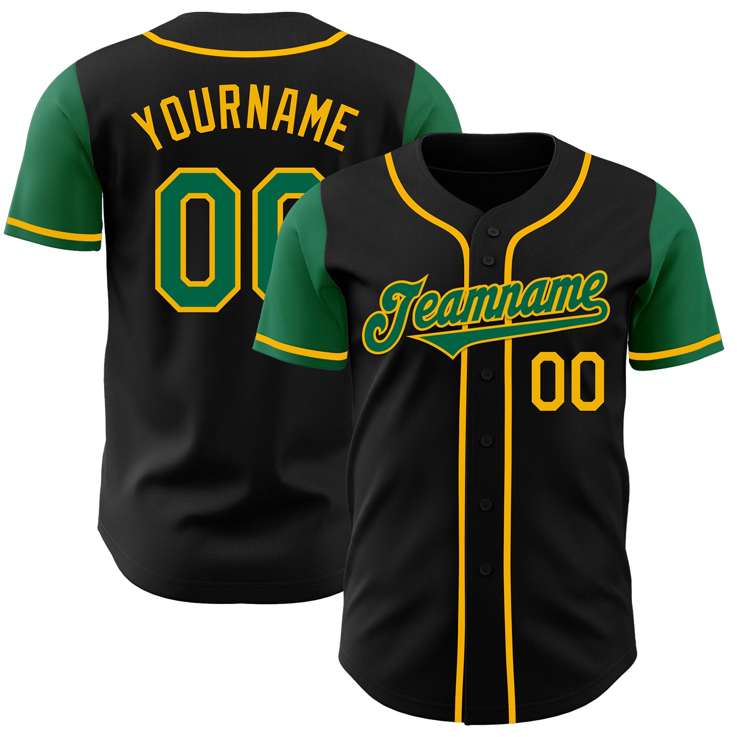 Jerseytrend Black Kelly Green Gold Two Tone Personalized Baseball Jersey For Fans