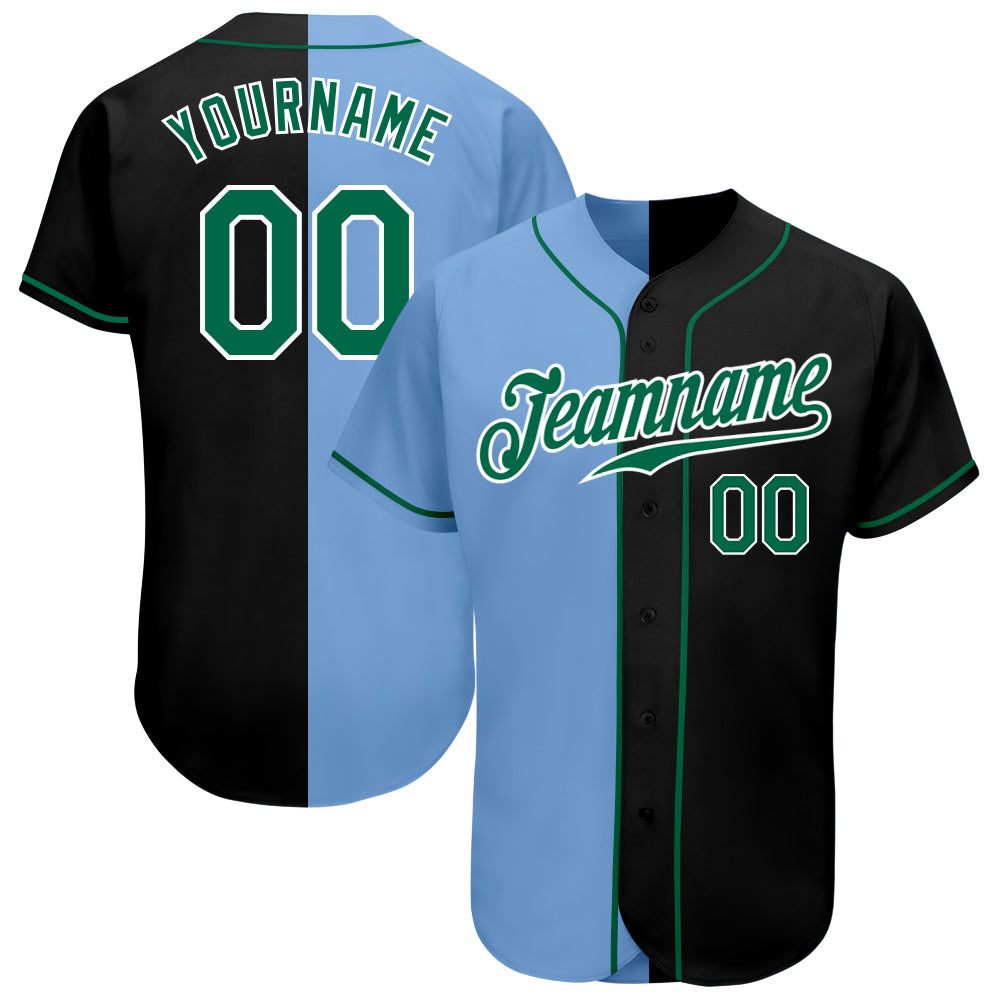 Jerseytrend Black Kelly Green Light Blue Split Fashion Personalized Baseball Jersey For Fans