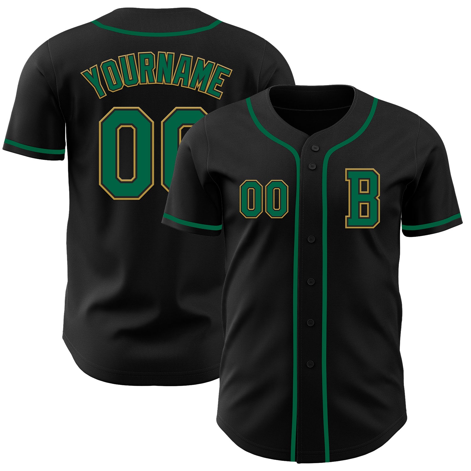 Jerseytrend Black Kelly Green Old Gold Personalized Baseball Jersey For Fans