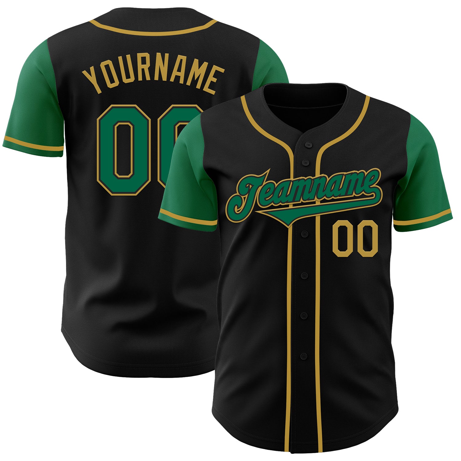 Jerseytrend Black Kelly Green Old Gold Two Tone Personalized Baseball Jersey For Fans