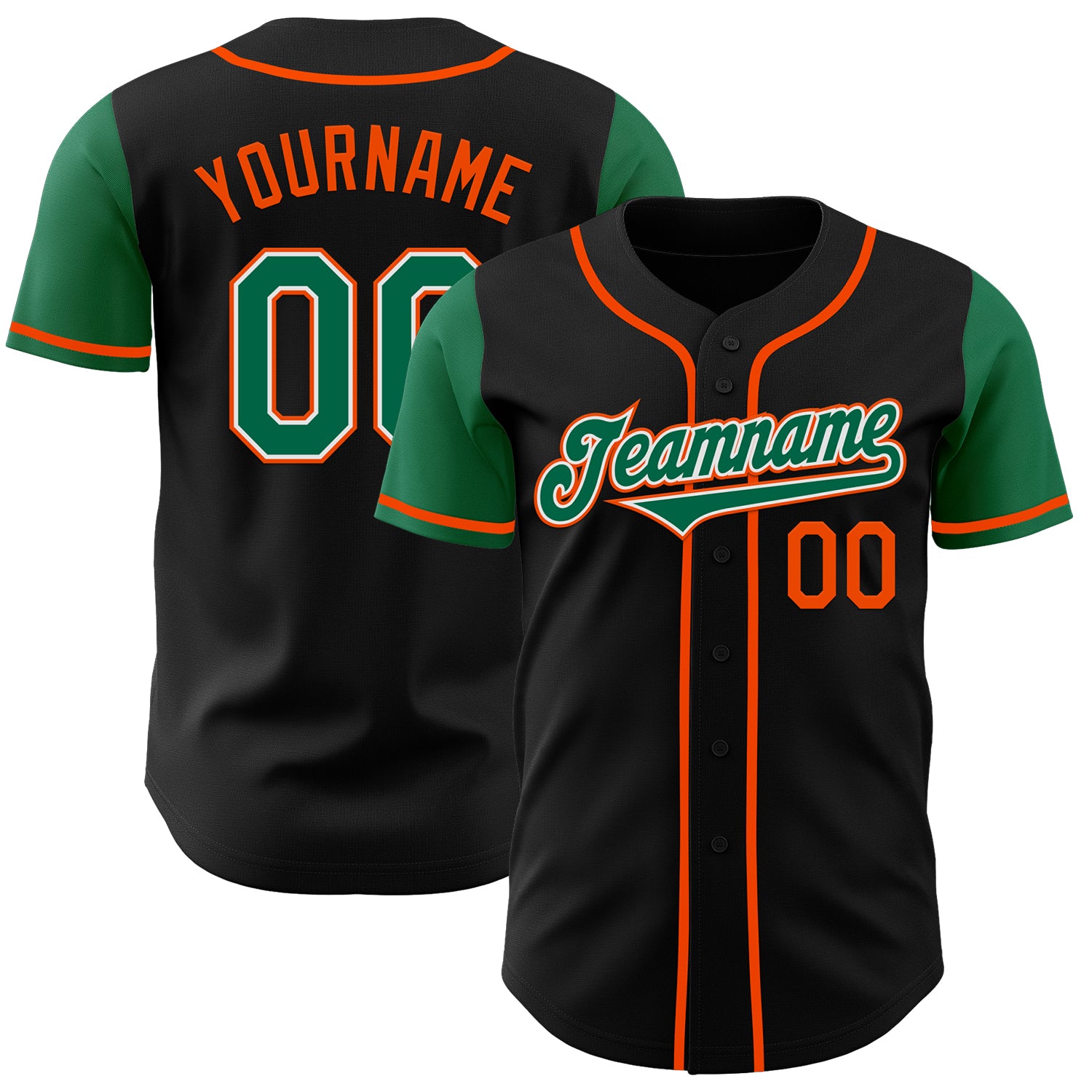 Jerseytrend Black Kelly Green Orange Two Tone Personalized Baseball Jersey For Fans