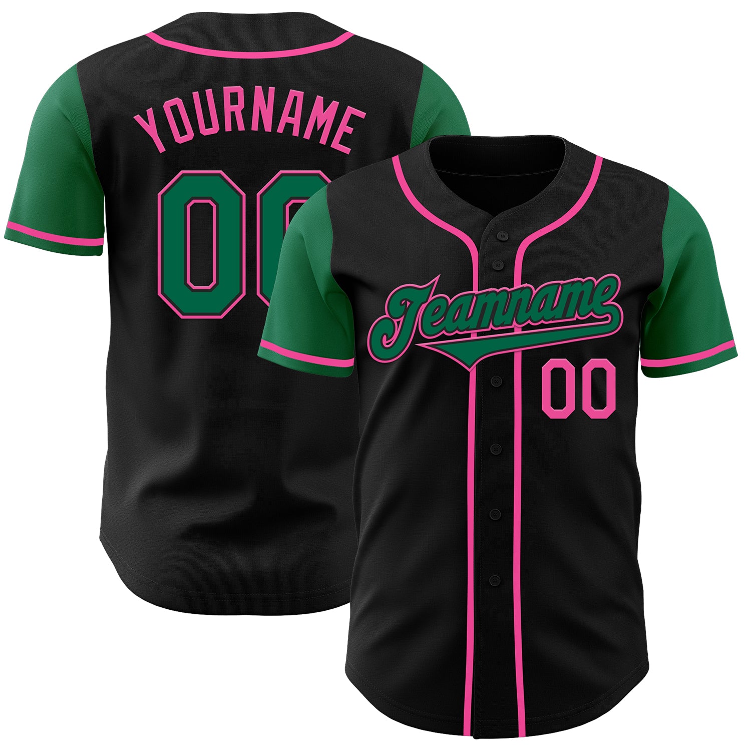 Jerseytrend Black Kelly Green Pink Two Tone Personalized Baseball Jersey For Fans
