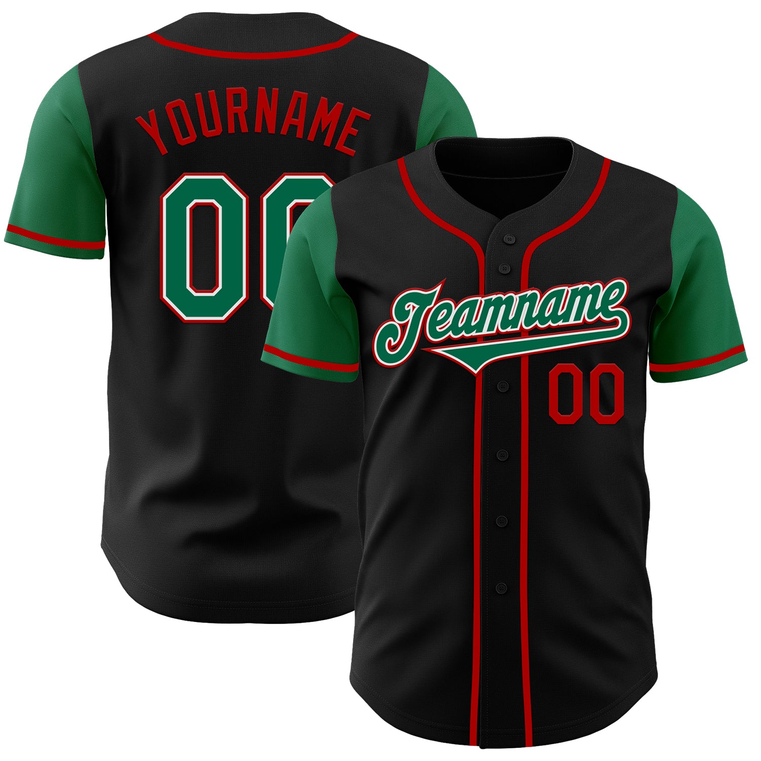 Jerseytrend Black Kelly Green Red Two Tone Personalized Baseball Jersey For Fans