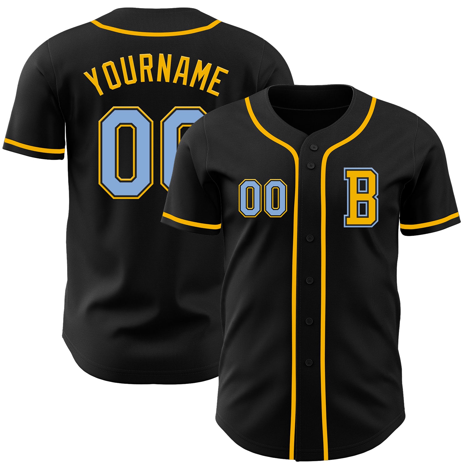 Jerseytrend Black Light Blue Gold Personalized Baseball Jersey For Fans