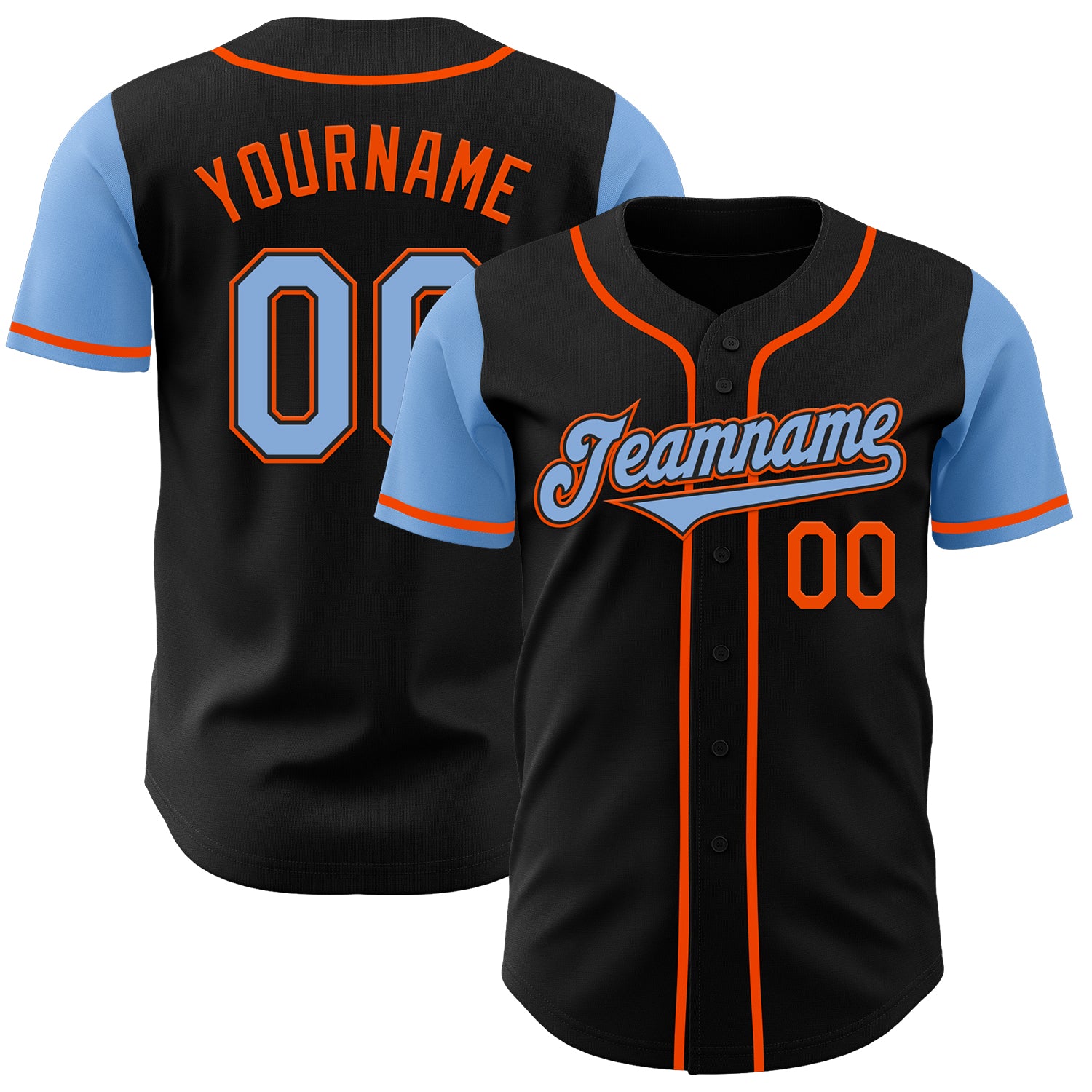 Jerseytrend Black Light Blue Orange Two Tone Personalized Baseball Jersey For Fans