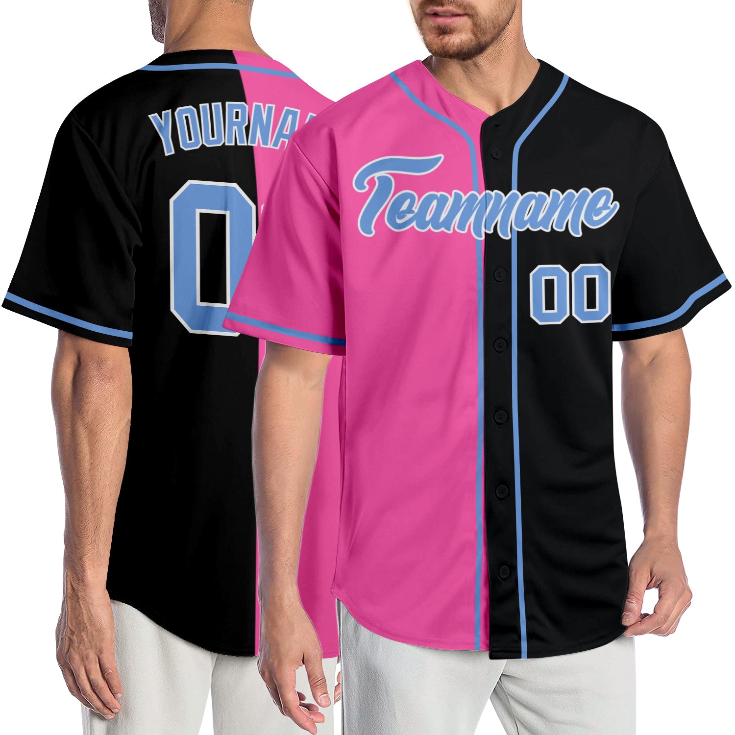 Jerseytrend Black Light Blue Pink Split Fashion Personalized Baseball Jersey For Fans