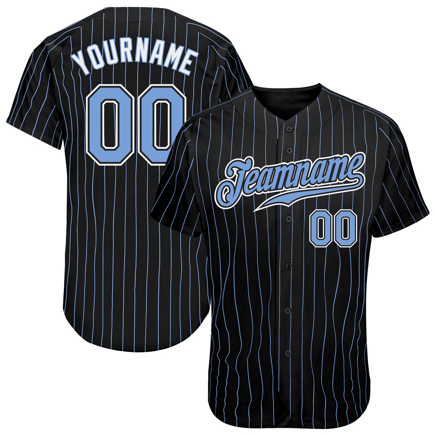 Jerseytrend Black Light Blue Pinstripe Light Blue White Personalized Baseball Jersey For Fans