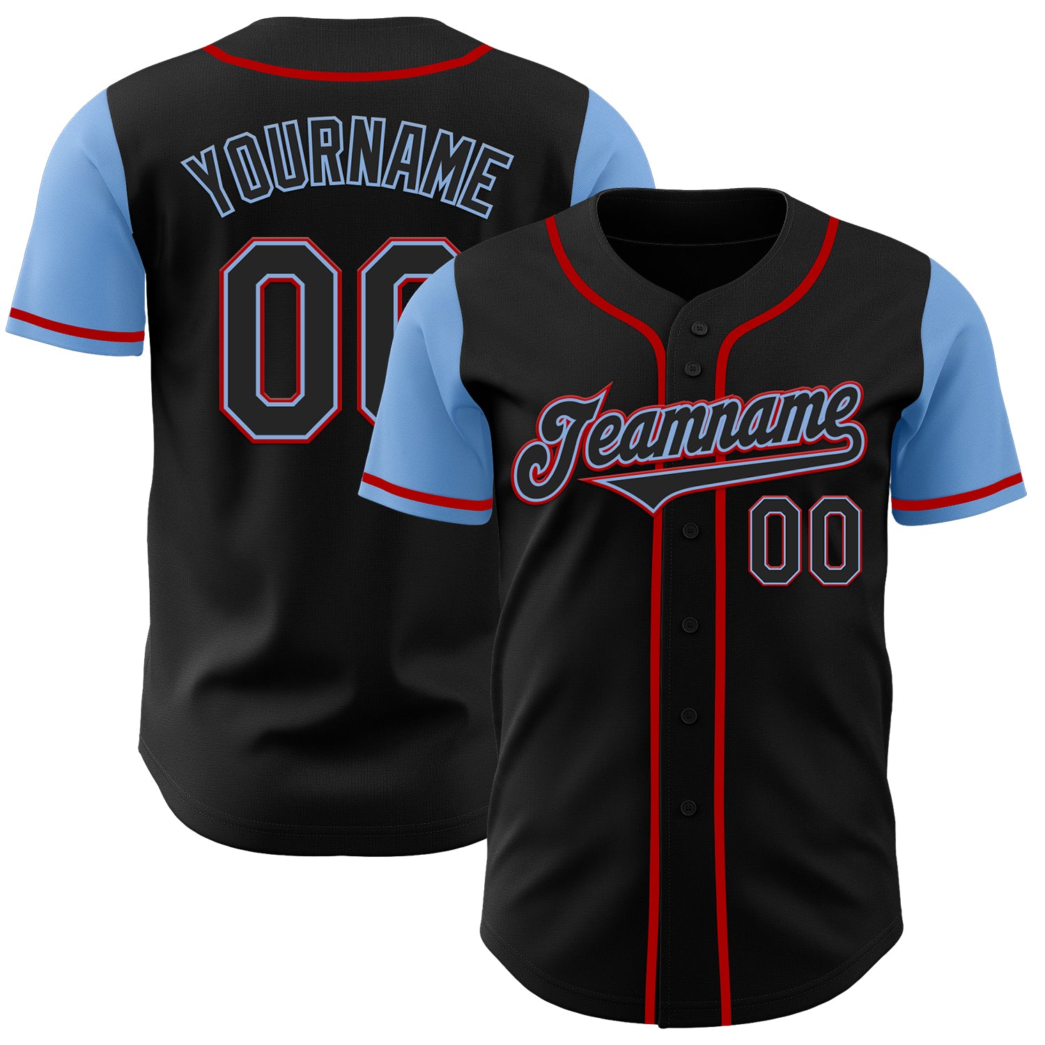 Jerseytrend Black Light Blue Red Two Tone Personalized Baseball Jersey For Fans