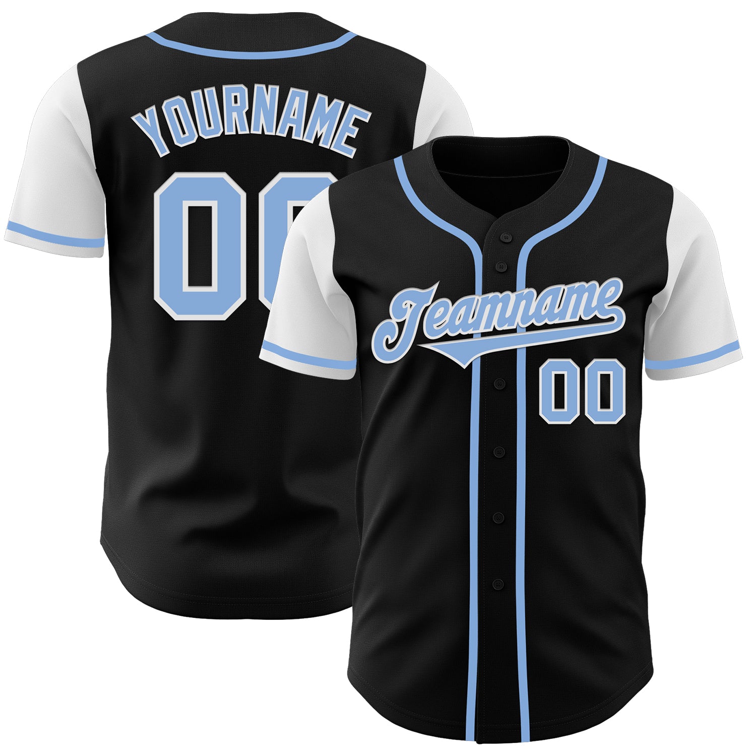 Jerseytrend Black Light Blue White Two Tone Personalized Baseball Jersey For Fans