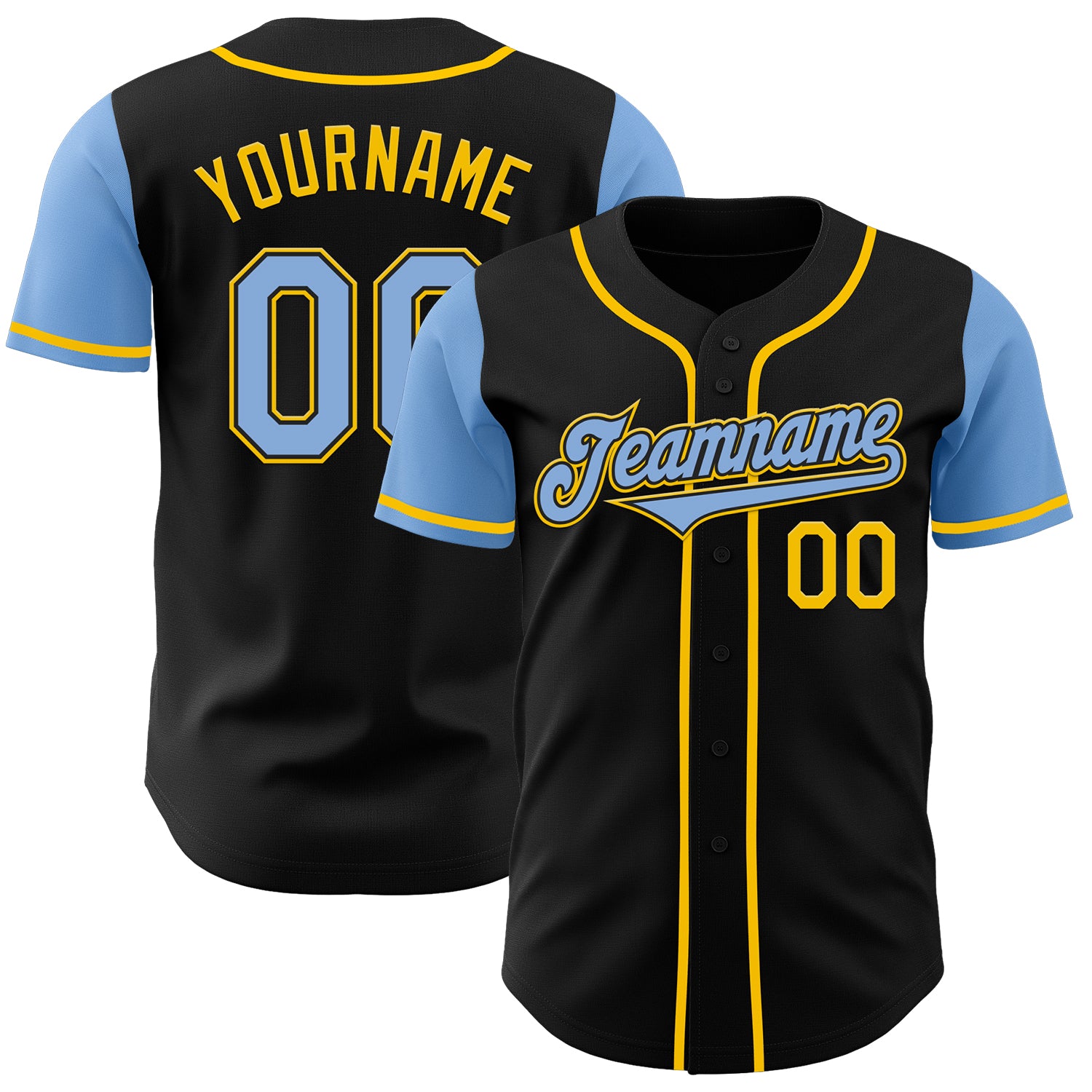 Jerseytrend Black Light Blue Yellow Two Tone Personalized Baseball Jersey For Fans