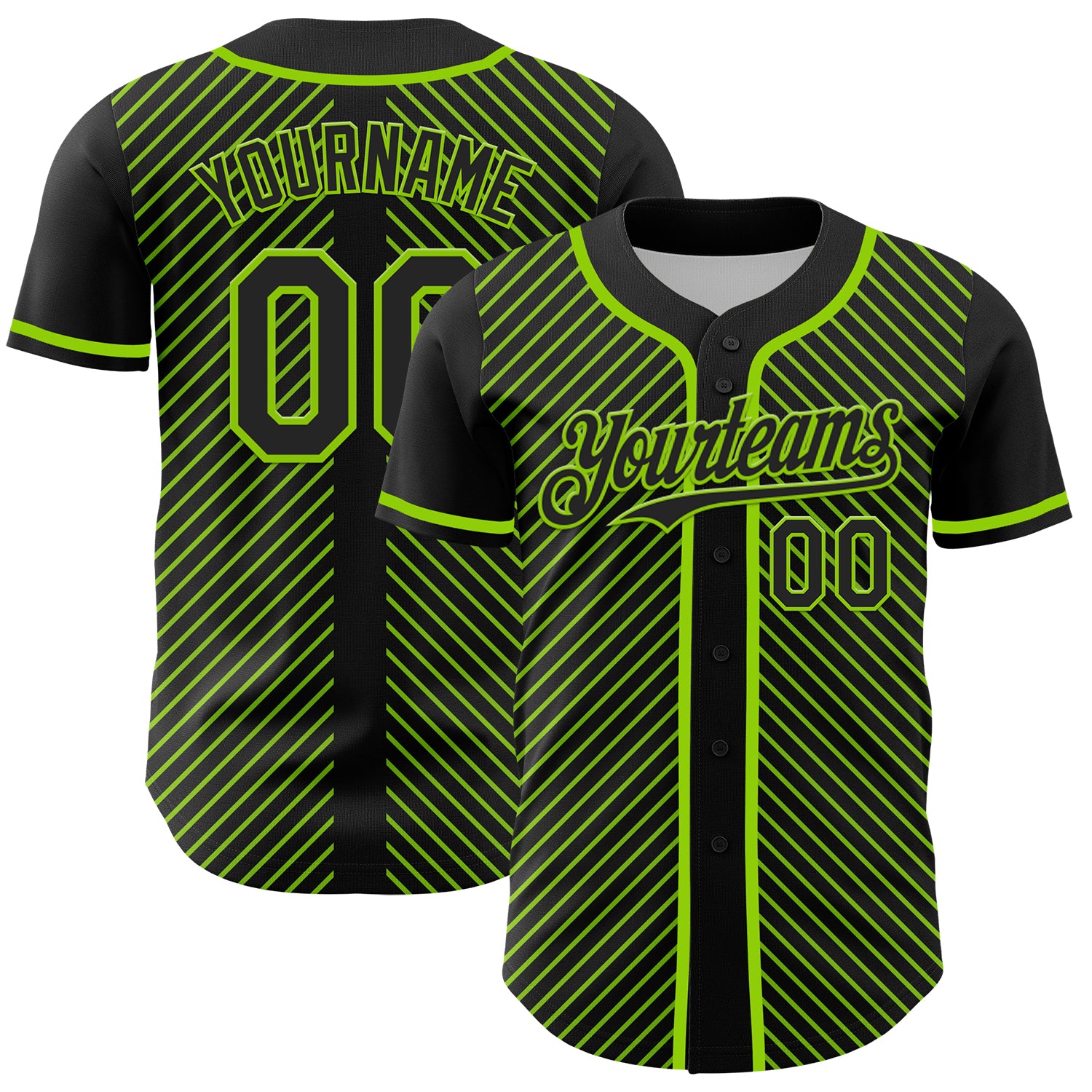 Mckenzieshoponline Black Neon Green 3D Pattern Design Diagonal Stripes Personalized Baseball Jersey For Fans