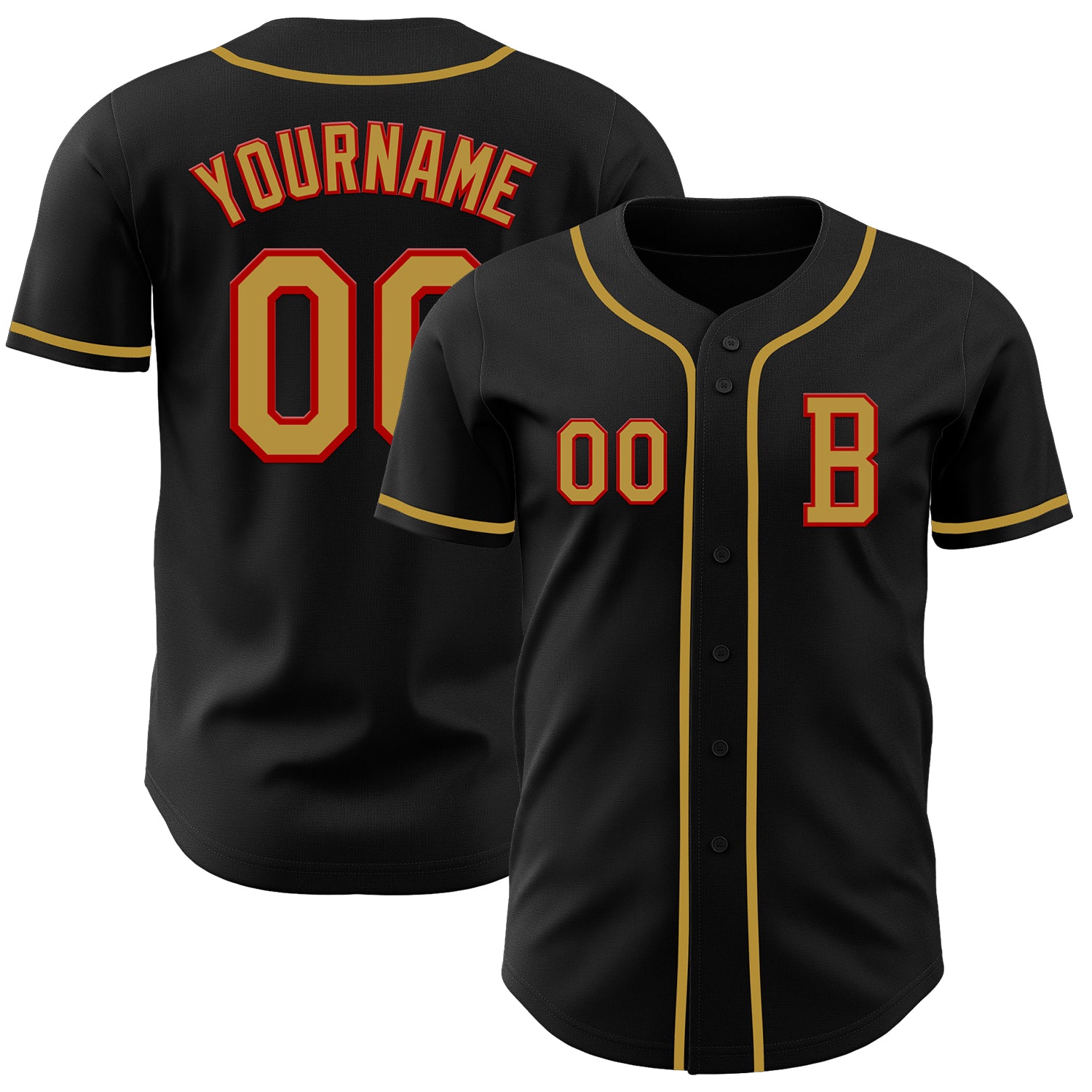 Jerseytrend Black Old Gold Red Personalized Baseball Jersey For Fans