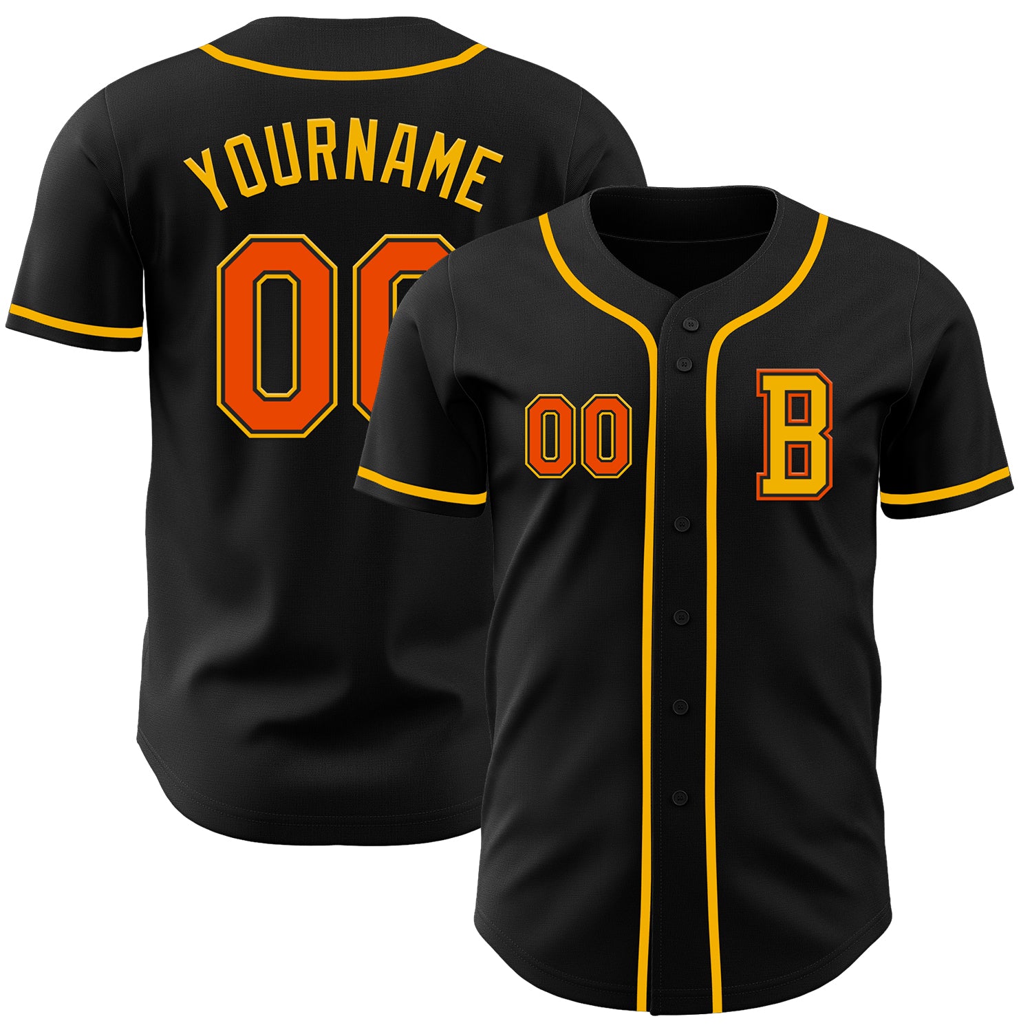 Jerseytrend Black Orange Gold Personalized Baseball Jersey For Fans