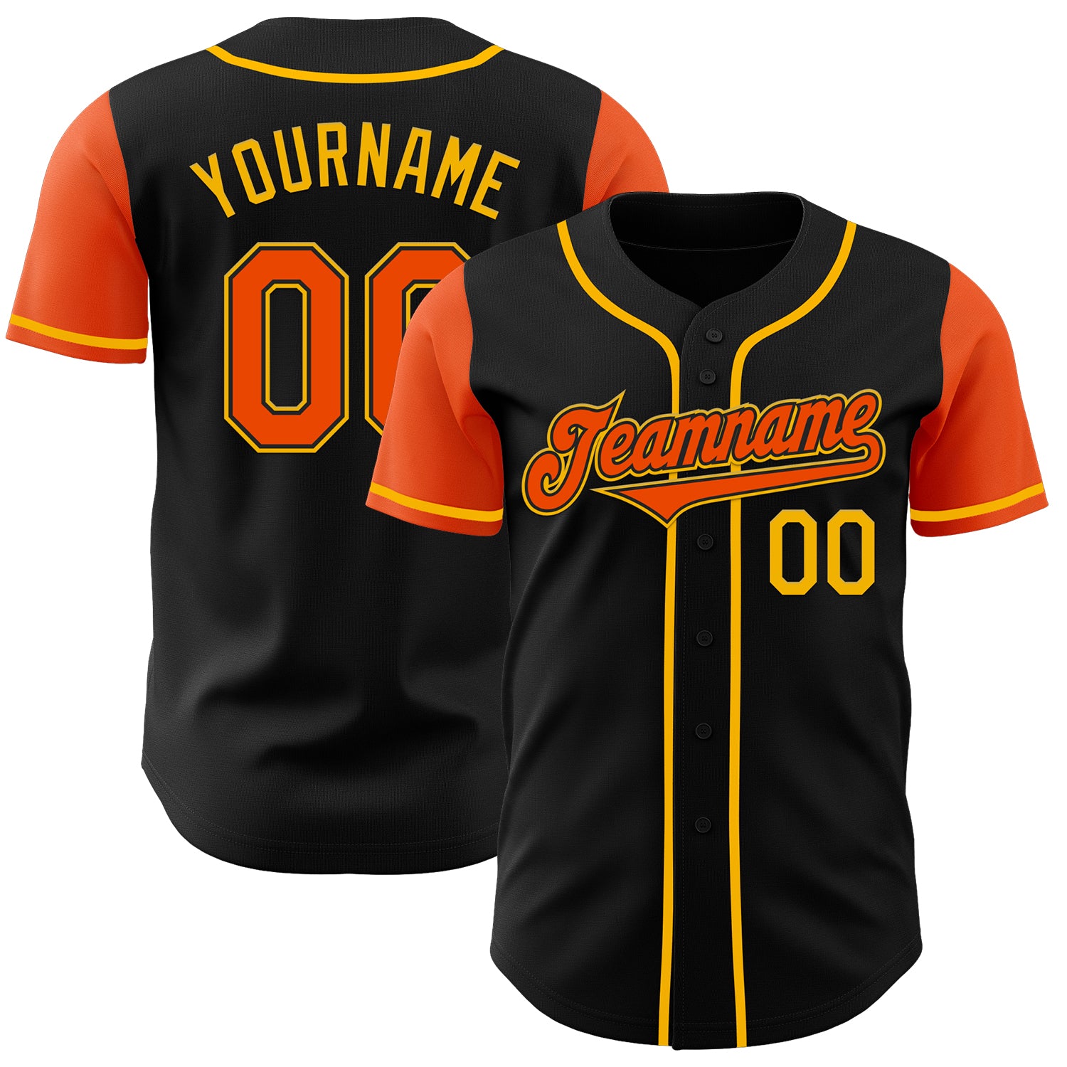 Jerseytrend Black Orange Gold Two Tone Personalized Baseball Jersey For Fans
