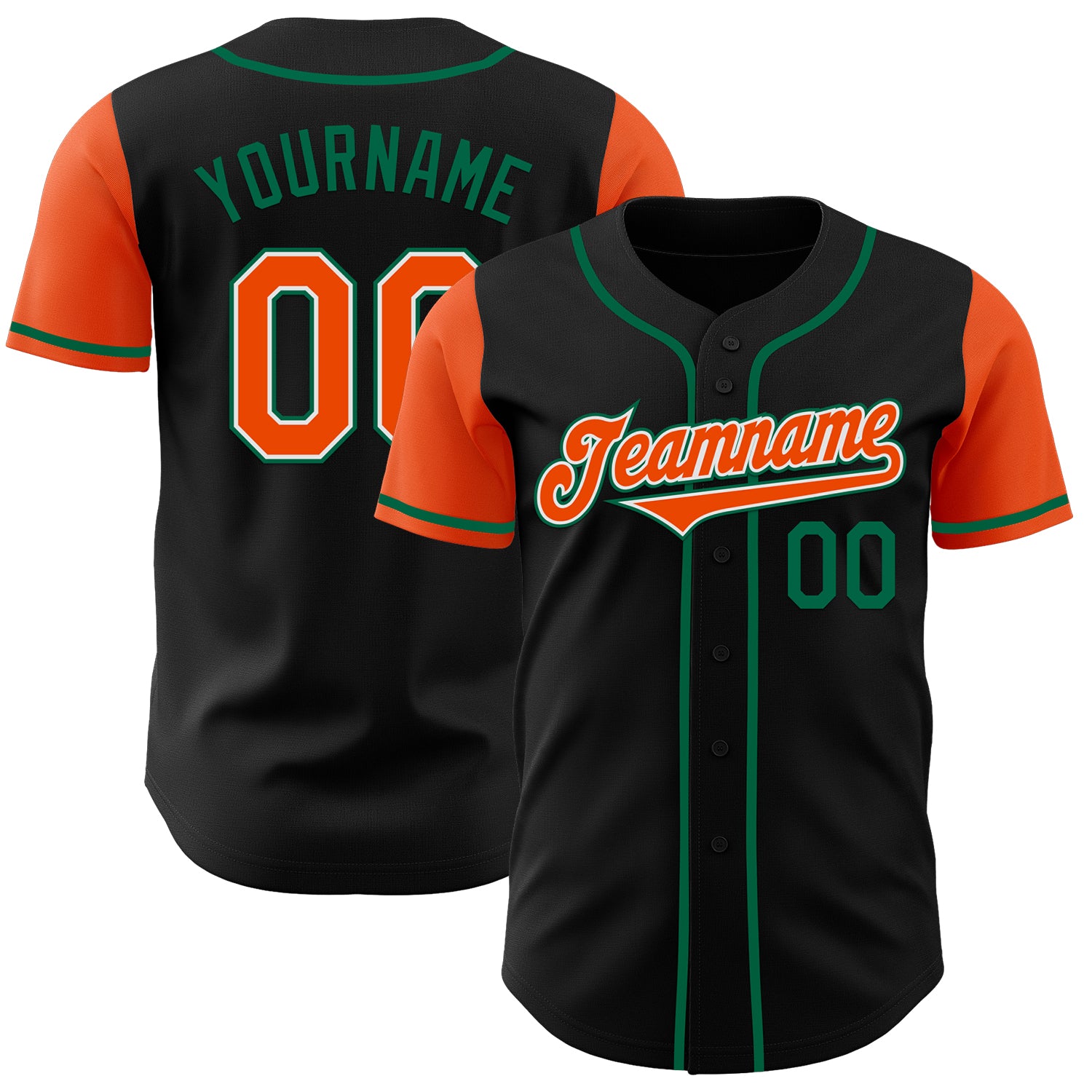 Jerseytrend Black Orange Kelly Green Two Tone Personalized Baseball Jersey For Fans