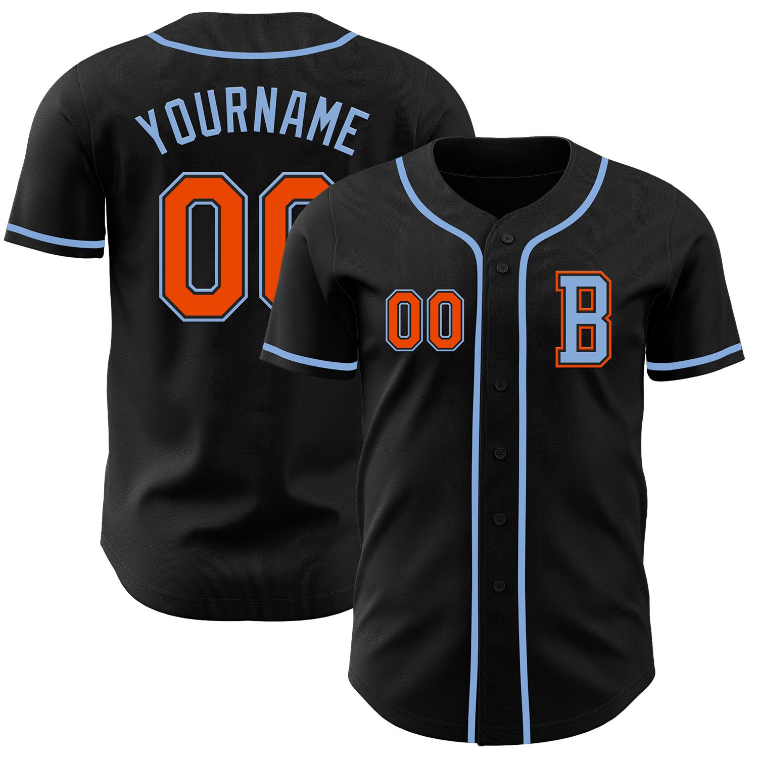 Jerseytrend Black Orange Light Blue Personalized Baseball Jersey For Fans