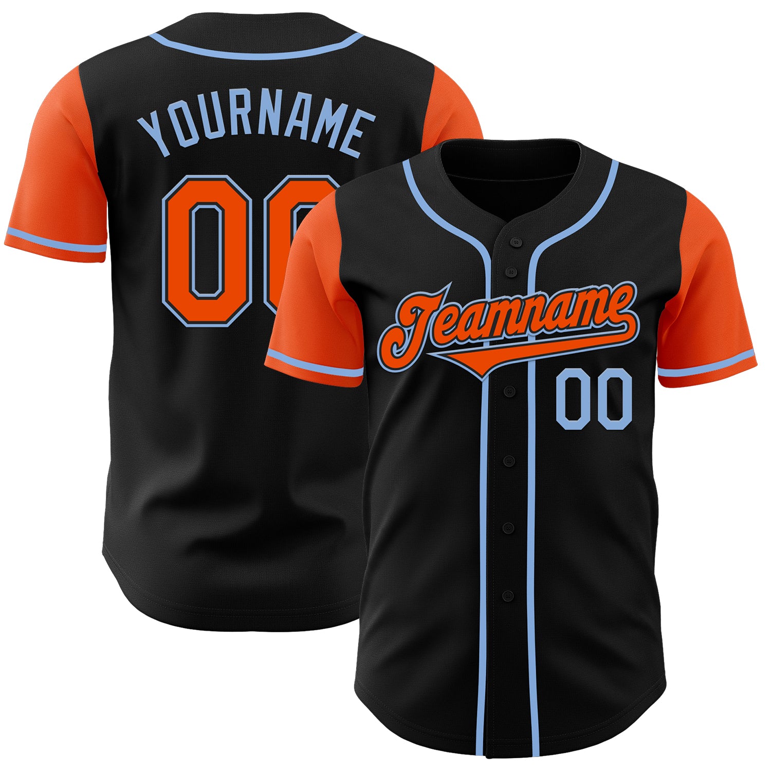 Jerseytrend Black Orange Light Blue Two Tone Personalized Baseball Jersey For Fans