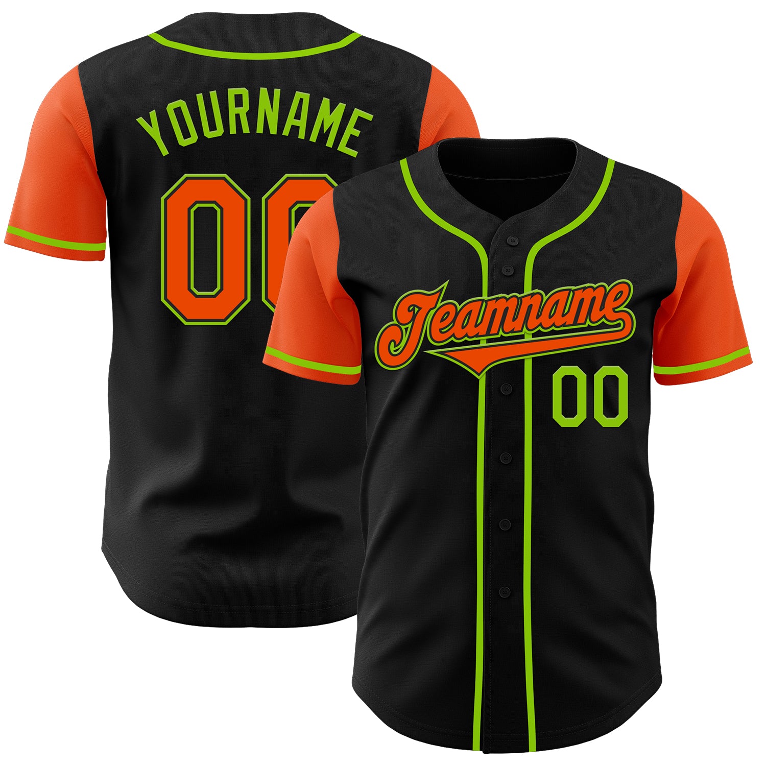 Jerseytrend Black Orange Neon Green Two Tone Personalized Baseball Jersey For Fans