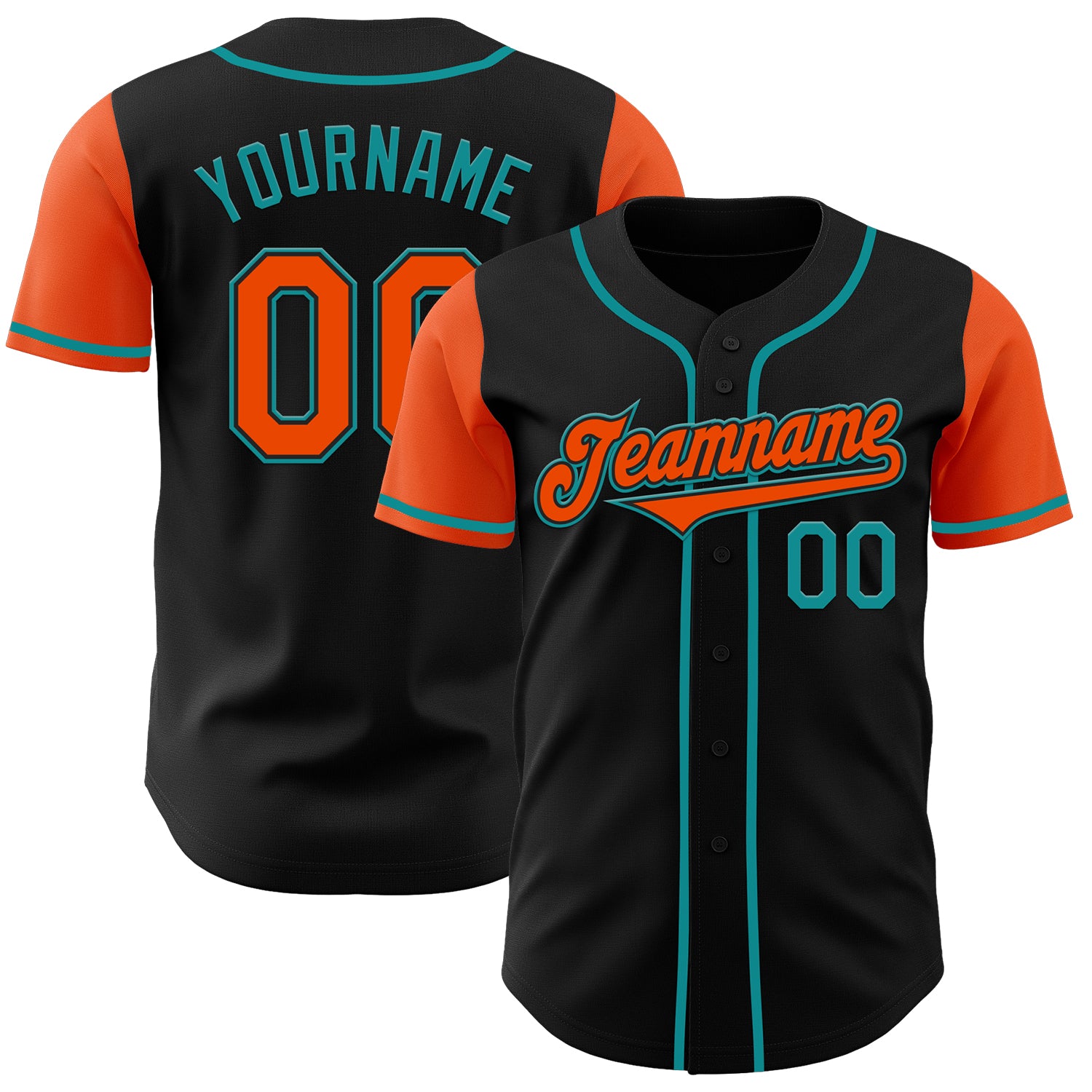 Jerseytrend Black Orange Teal Two Tone Personalized Baseball Jersey For Fans