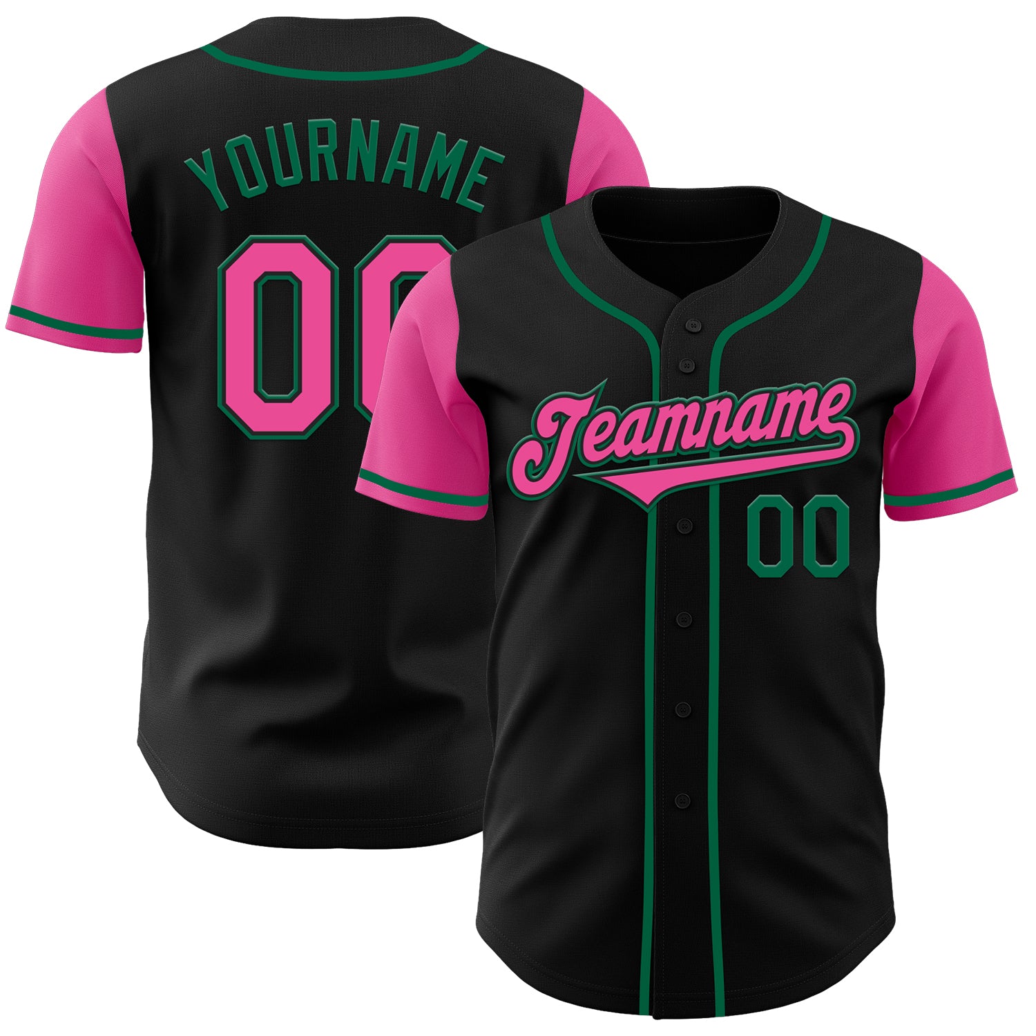 Jerseytrend Black Pink Kelly Green Two Tone Personalized Baseball Jersey For Fans