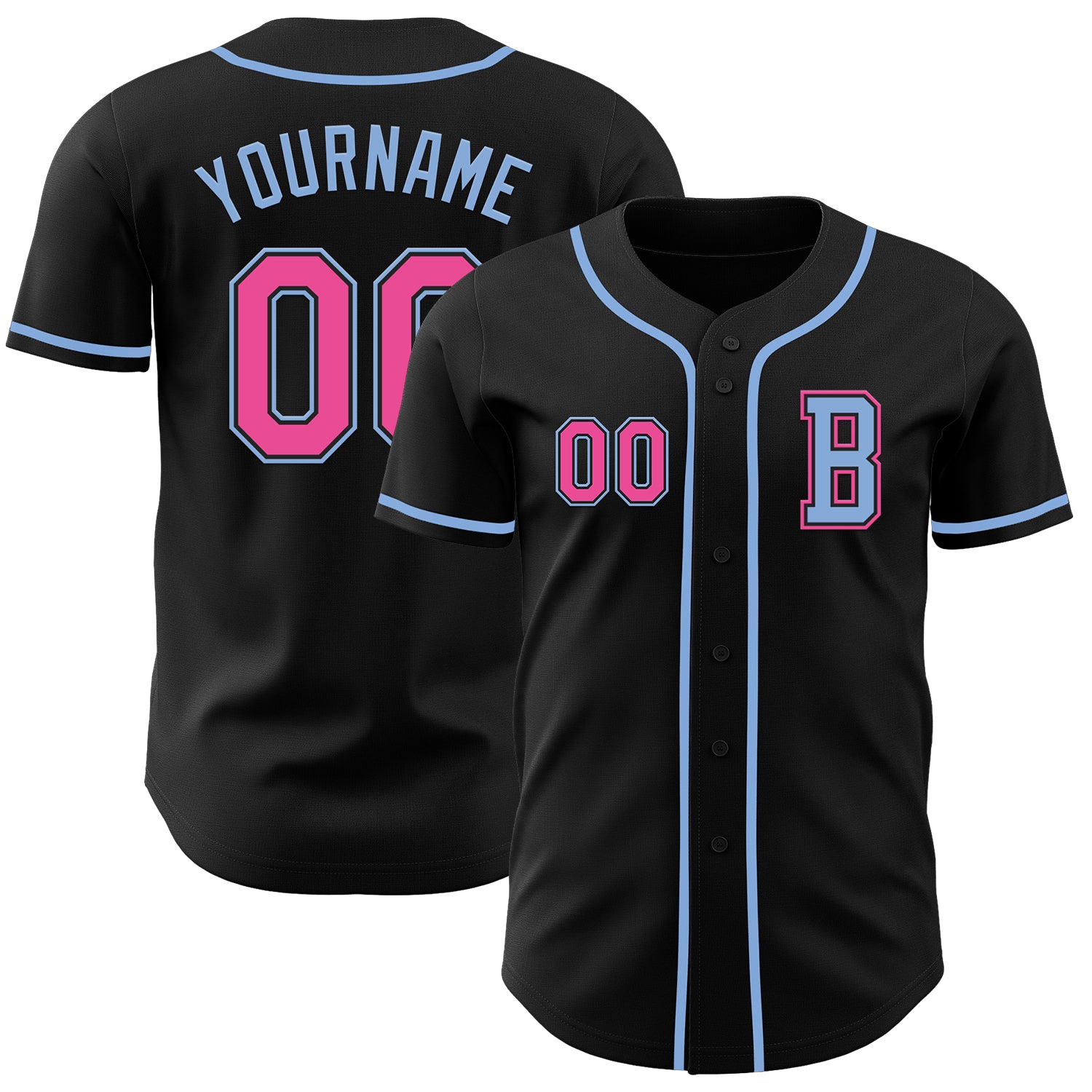 Jerseytrend Black Pink Light Blue Personalized Baseball Jersey For Fans