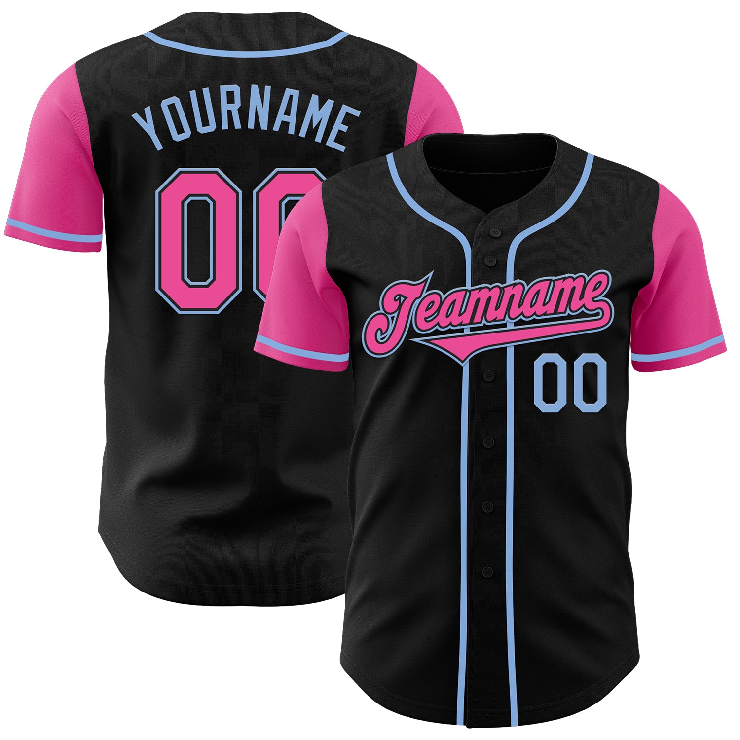 Jerseytrend Black Pink Light Blue Two Tone Personalized Baseball Jersey For Fans